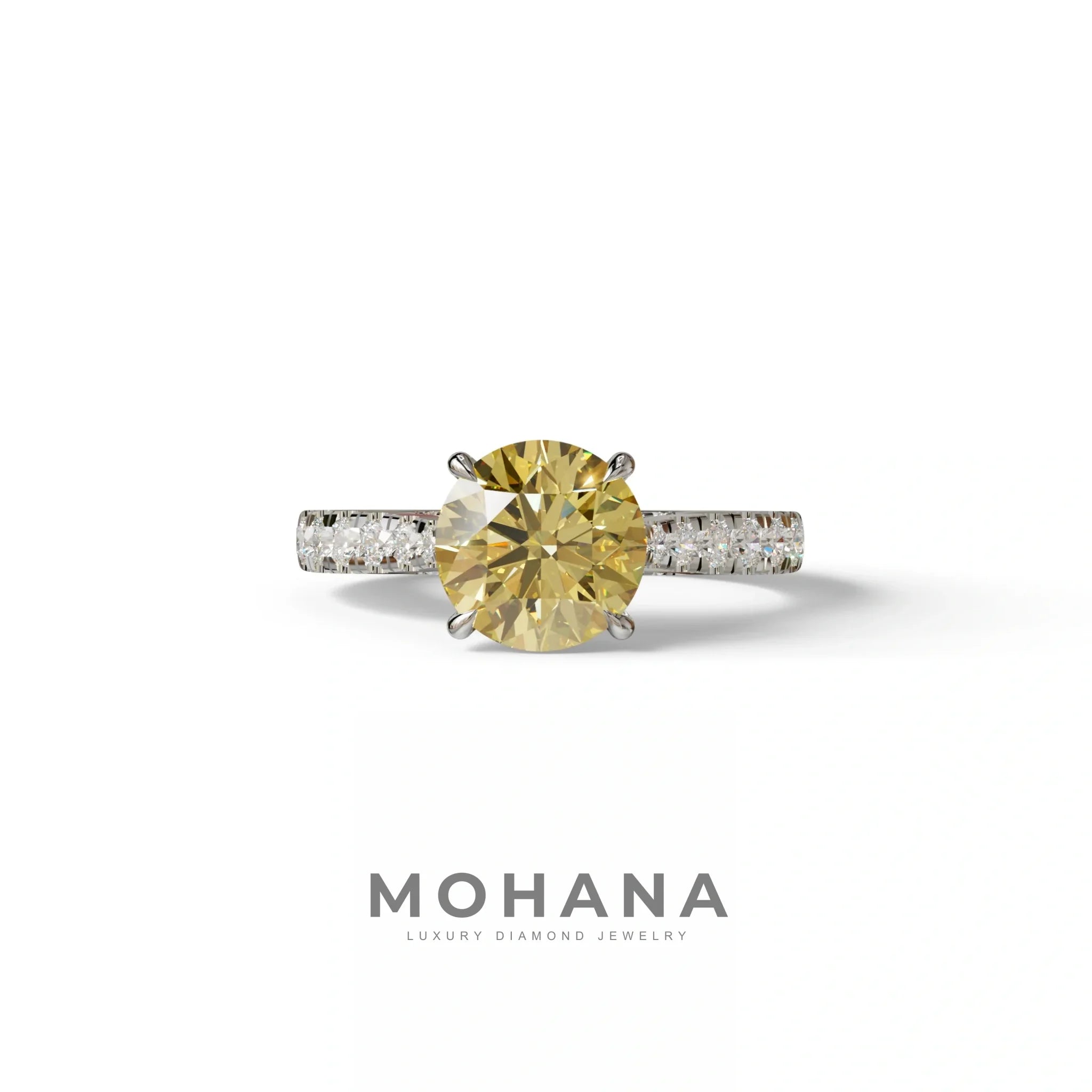 2 Carat Round Cut Yellow Lab Grown Diamond Engagement Ring | Hidden Halo & Pave - Brilliant - 10K Solid Gold / White