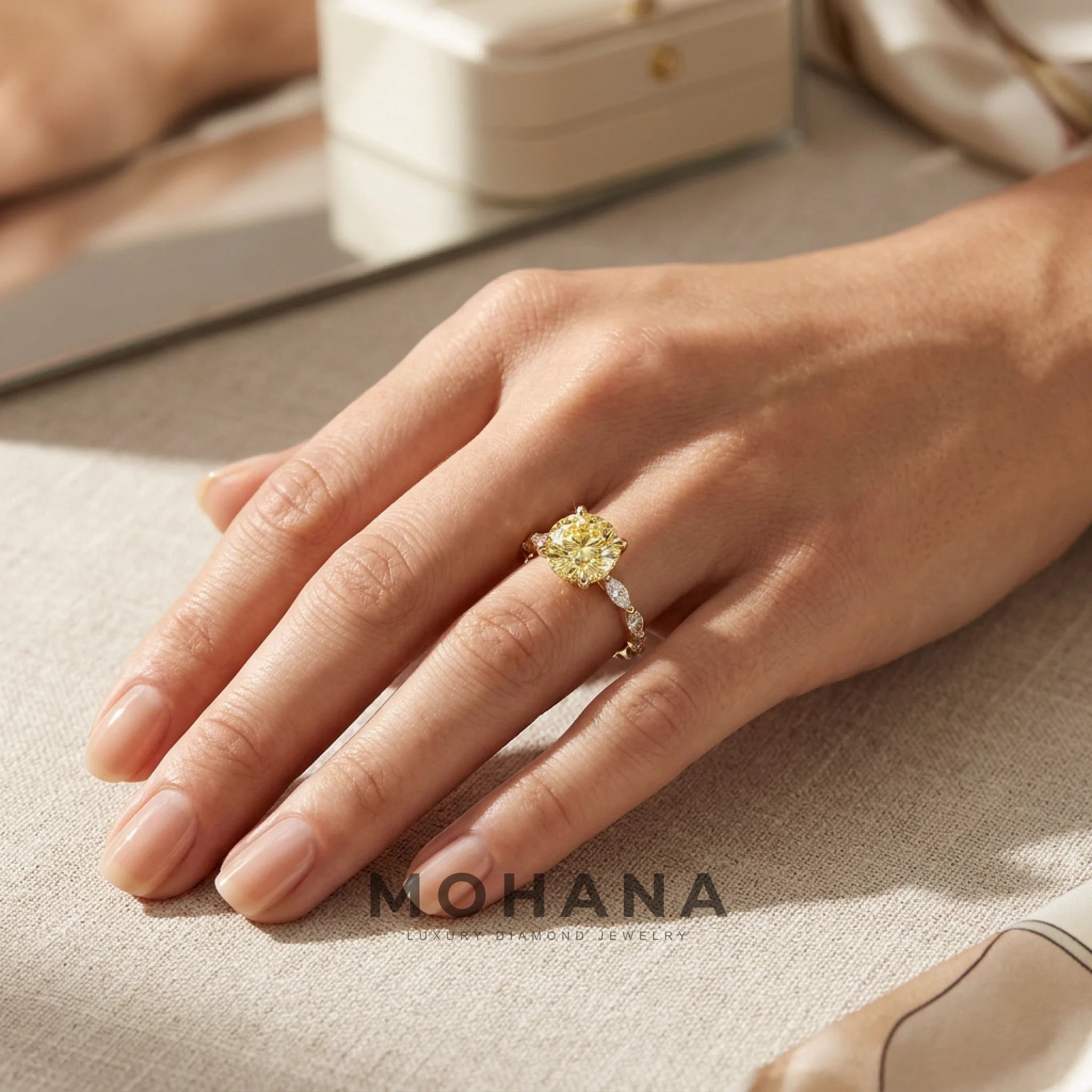 2 Carat Fancy Yellow Round Cut Hidden Halo Lab Grown Diamond Engagement Ring