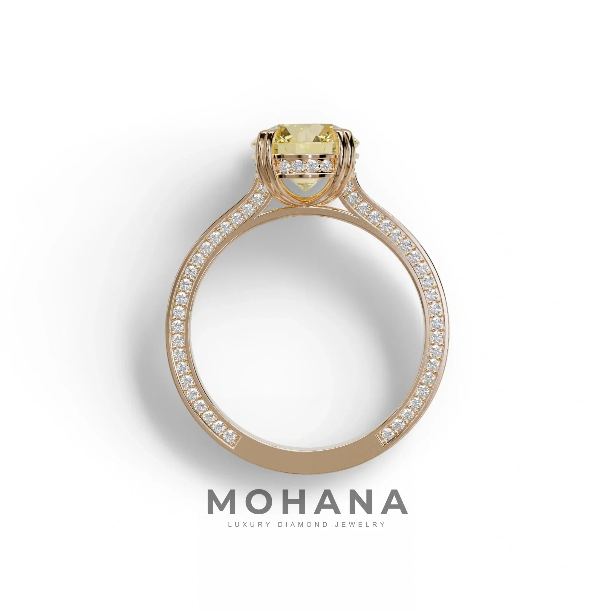 2 Carat Yellow Round Cut Hidden Halo Lab Diamond Engagement Ring - Maeve