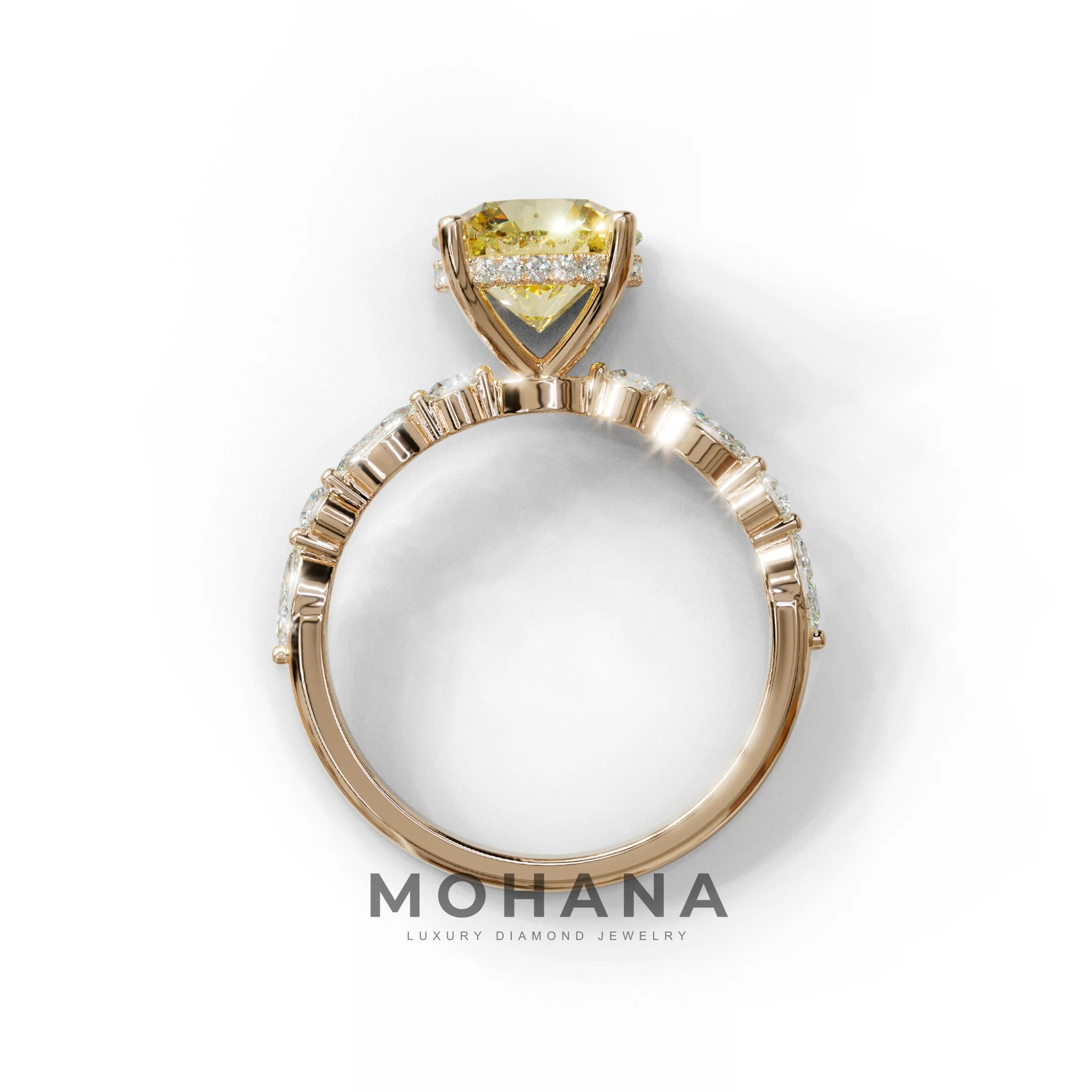 2 Carat Yellow Round Cut Hidden Halo & Pave Set Lab Diamond Ring - Pure Origin
