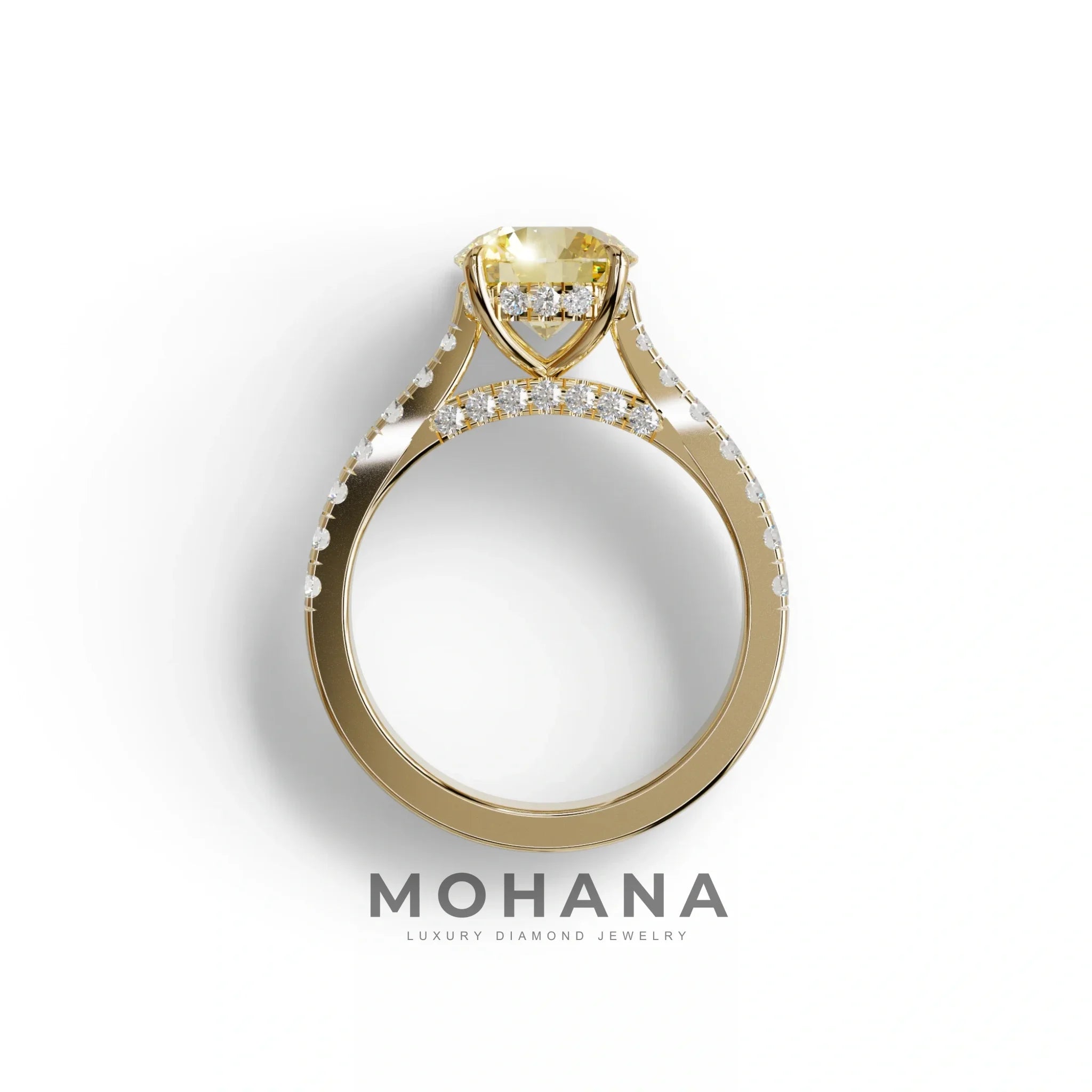 2 Carat Round Cut Yellow Lab Grown Diamond Engagement Ring | Hidden Halo & Pave - Brilliant