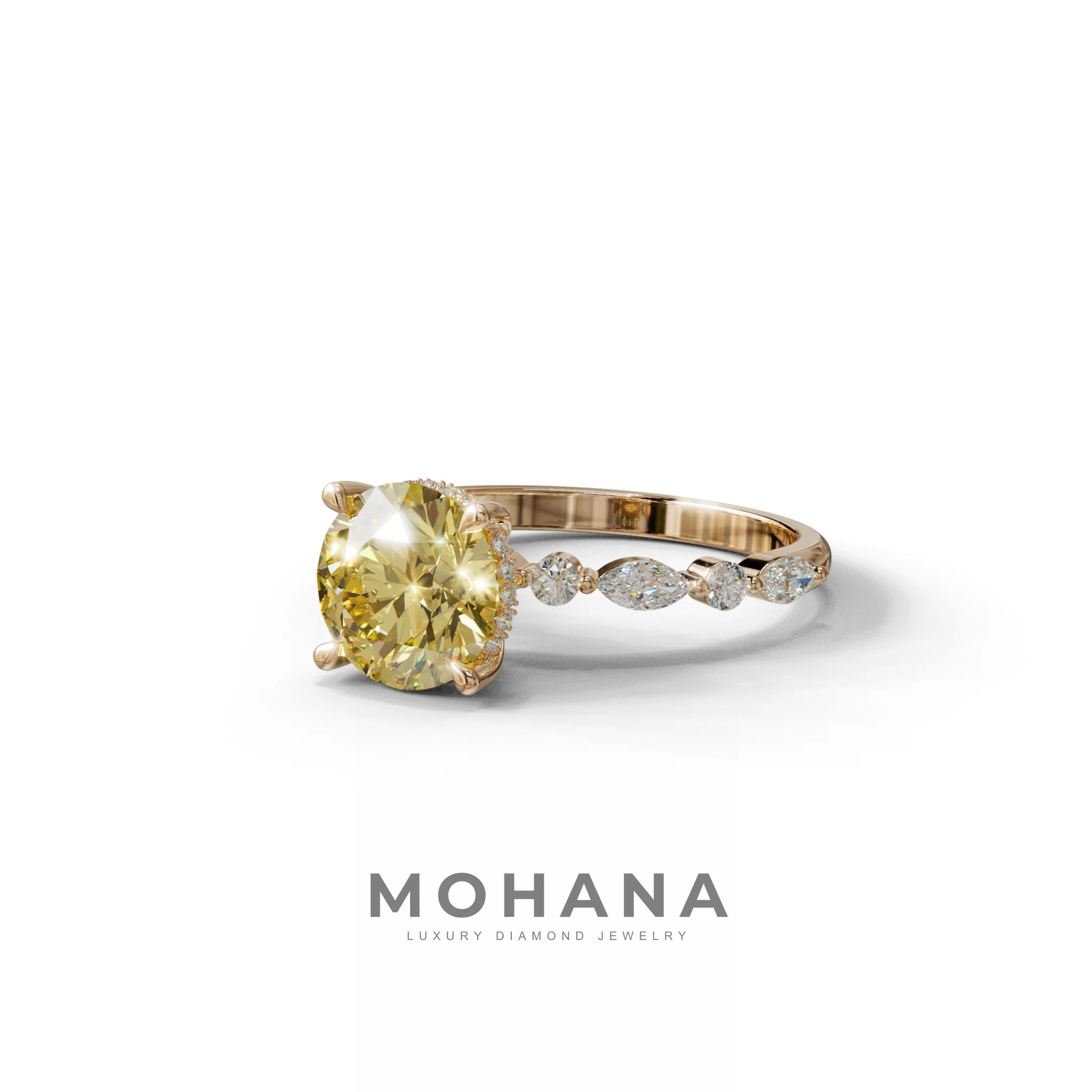 2 Carat Yellow Round Cut Hidden Halo & Pave Set Lab Diamond Ring - Pure Origin