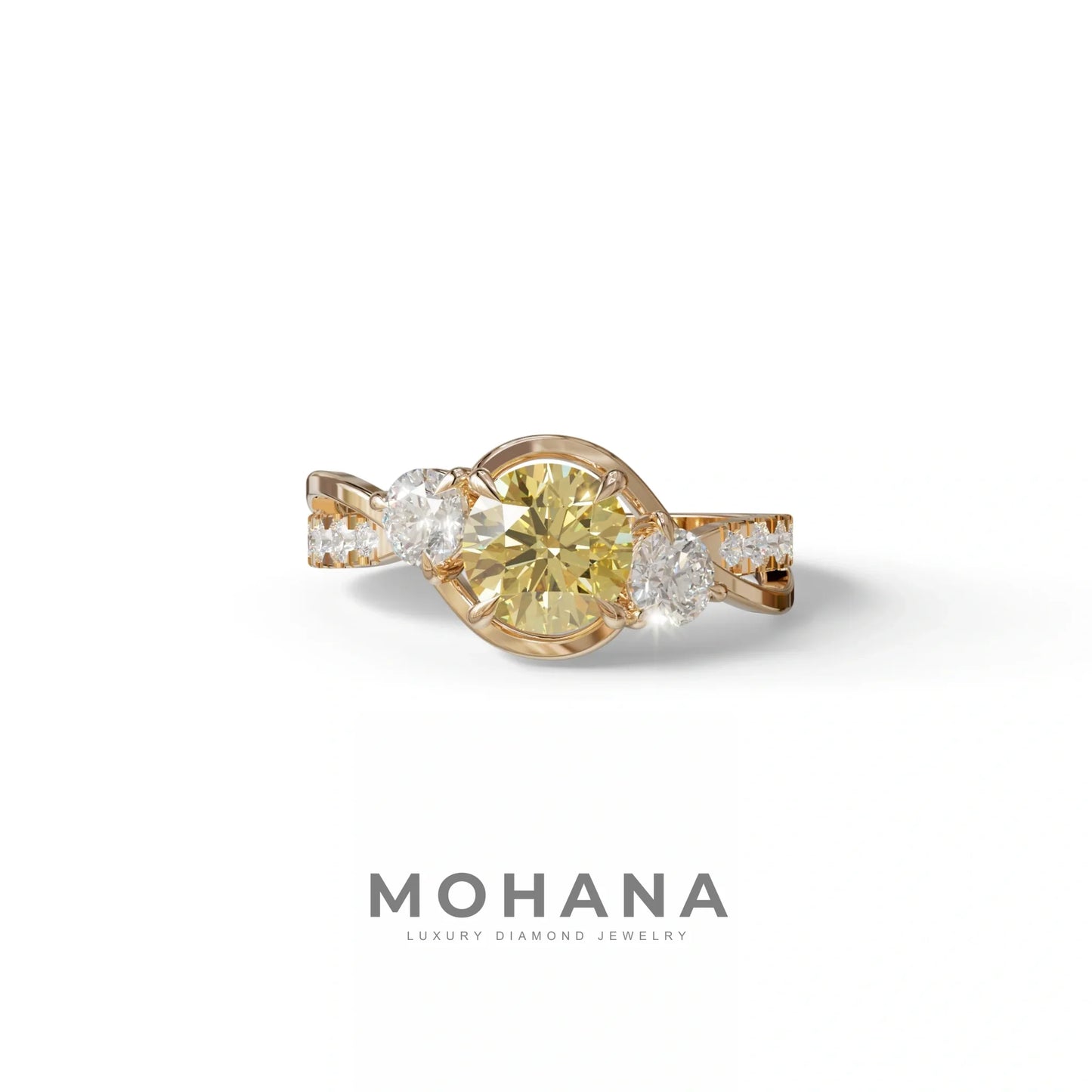 2 Carat Yellow Lab Grown Diamond Round Engagement Ring - Giverny - 10K Solid Gold / Rose Gold