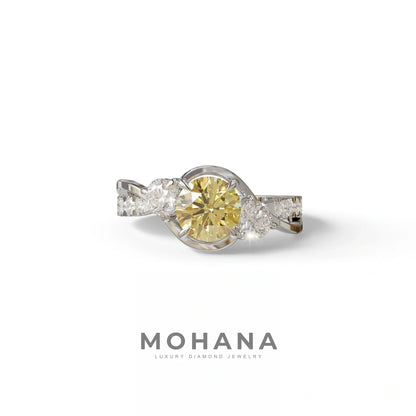 2 Carat Yellow Lab Grown Diamond Round Engagement Ring - Giverny - 10K Solid Gold / White Gold