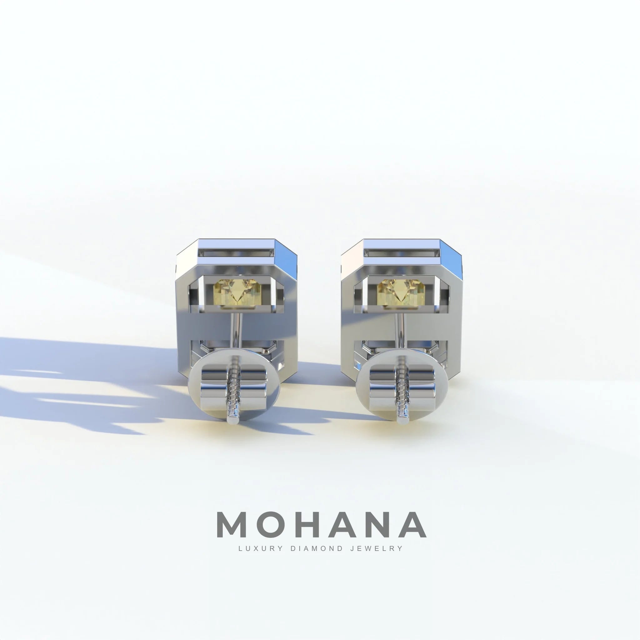 2 Carat Yellow Emerald Cut Halo Setting Lab Diamond Stud Earrings - Hailey