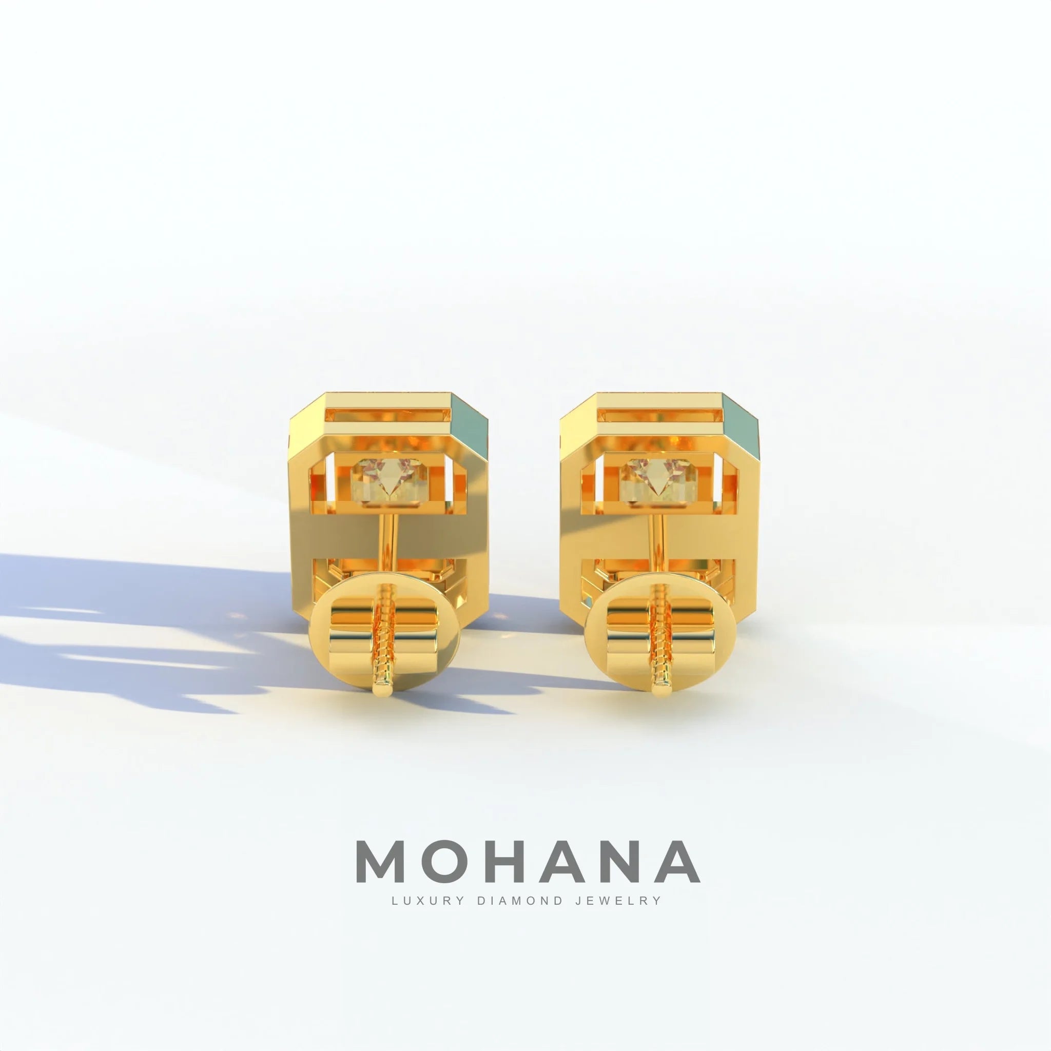 2 Carat Yellow Emerald Cut Halo Setting Lab Diamond Stud Earrings - Hailey