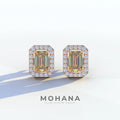 2 Carat Yellow Emerald Cut Halo Setting Lab Diamond Stud Earrings - Hailey - 10K Solid Gold / Rose Gold
