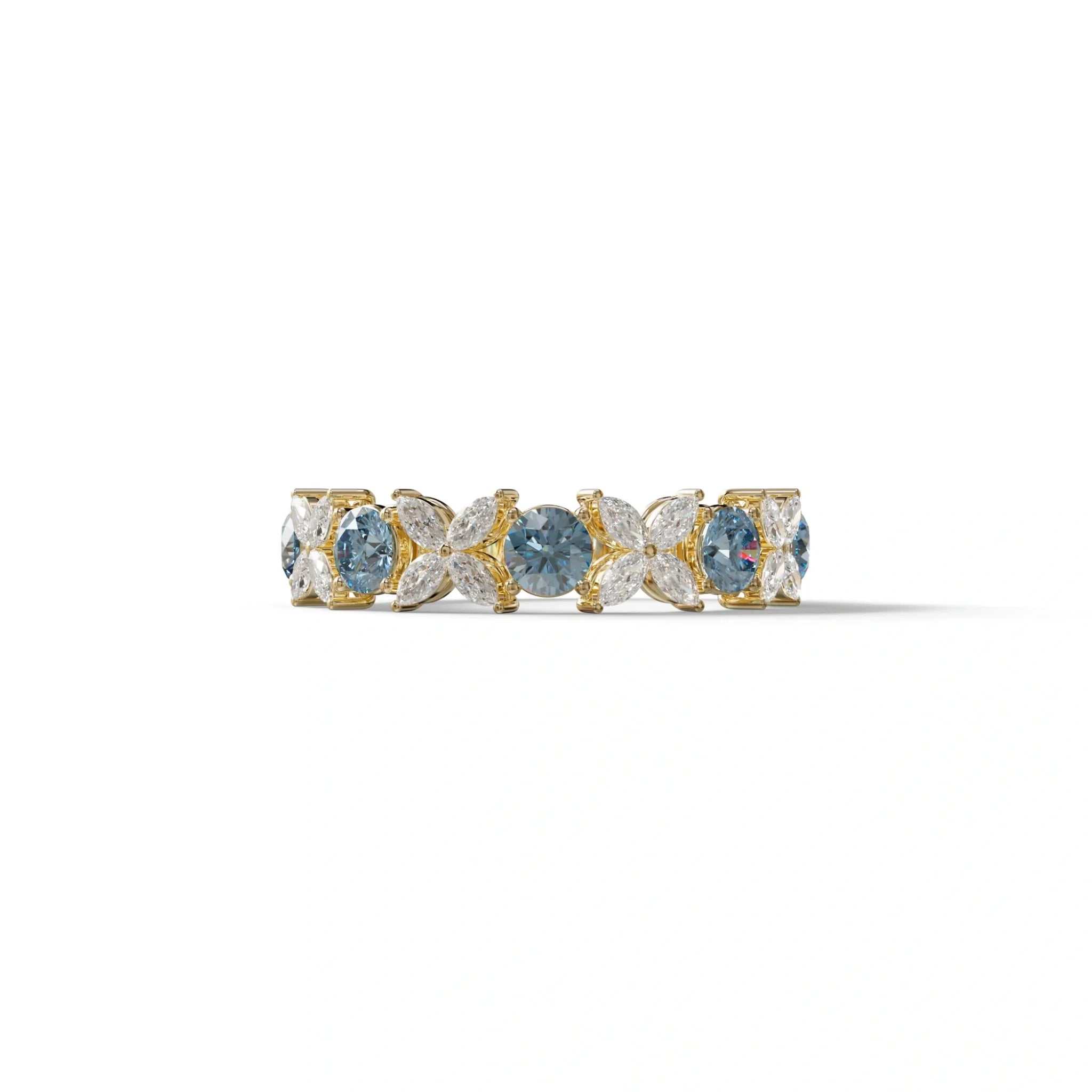 Yellow Gold Marquise & Round Brilliant Diamond Flower Cluster Ring - 18k Gold - 10K Solid Gold / Yellow Gold