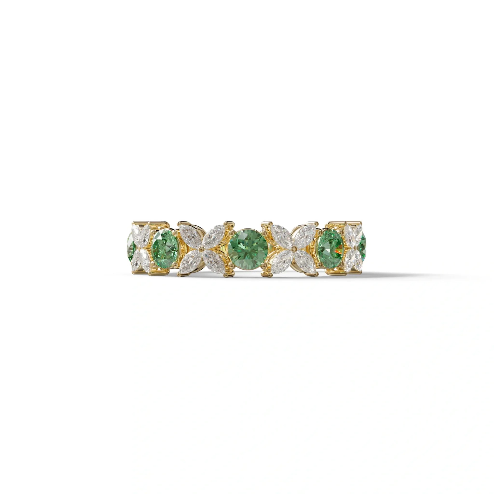 Yellow Gold Marquise & Round Brilliant Diamond Flower Cluster Ring - 18k Gold - 10K Solid Gold / Yellow Gold
