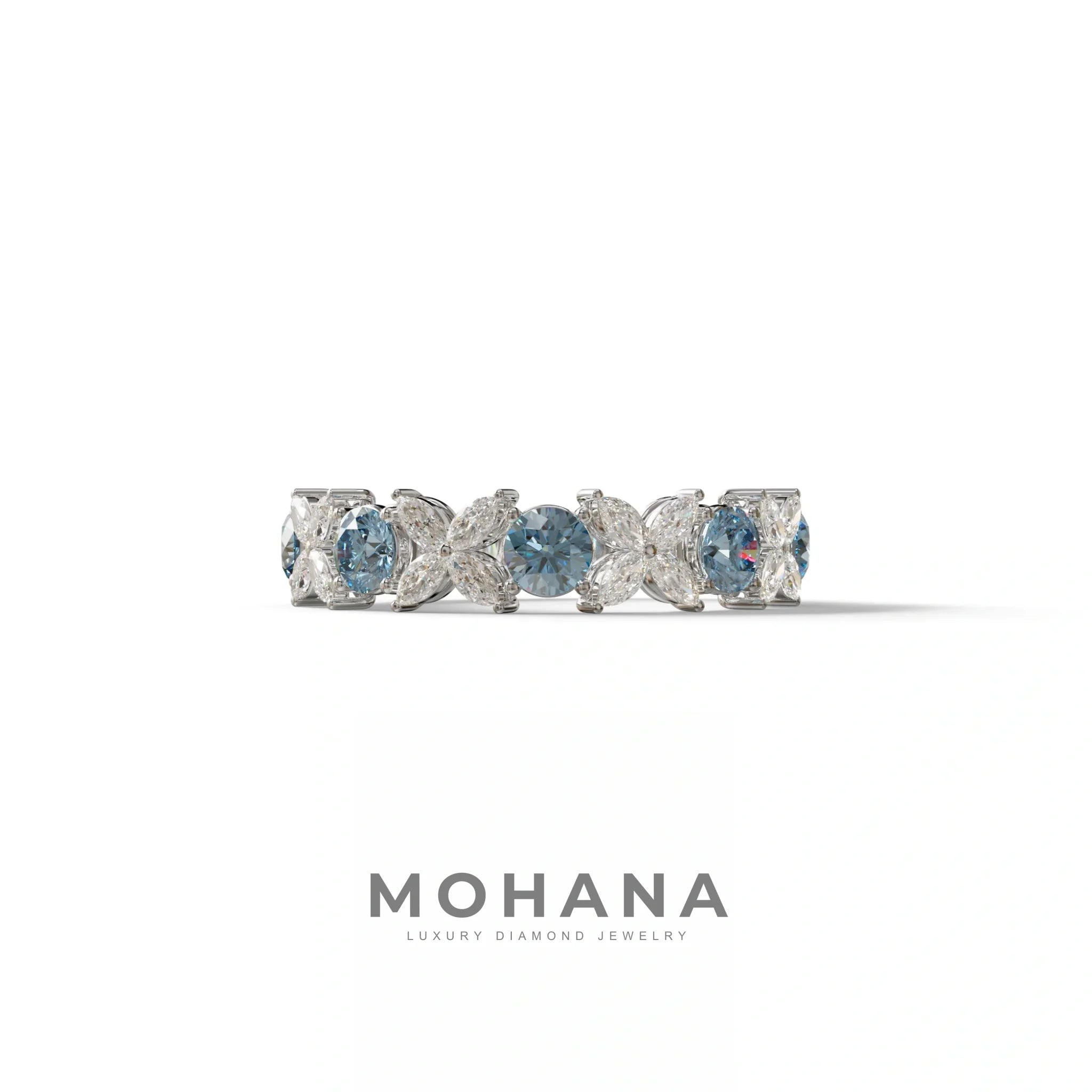 Yellow Gold Marquise & Round Brilliant Diamond Flower Cluster Ring - 18k Gold - 10K Solid Gold / White Gold