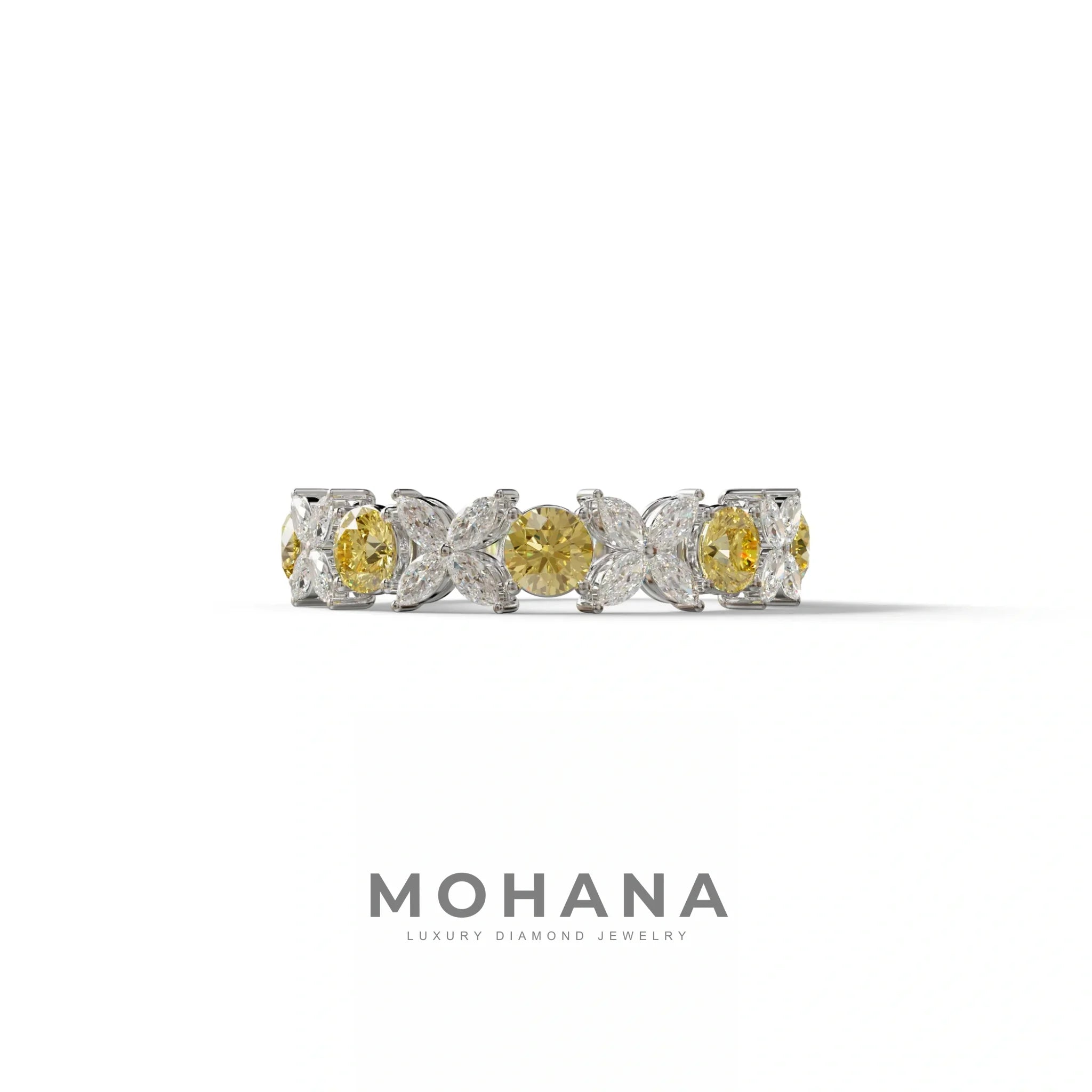 Yellow Gold Marquise & Round Brilliant Diamond Flower Cluster Ring - 18k Gold - 10K Solid Gold / White Gold