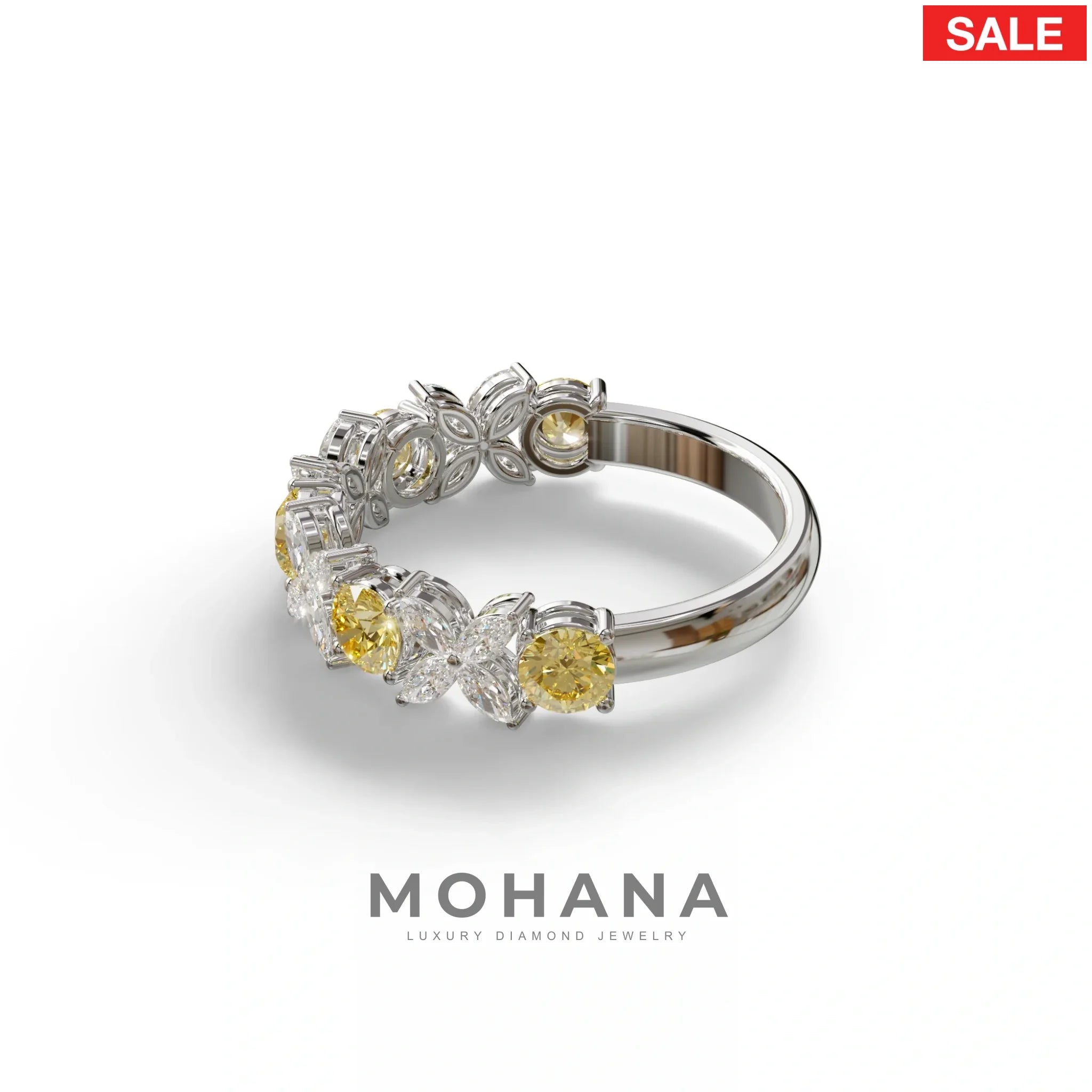 Yellow Gold Marquise & Round Brilliant Diamond Flower Cluster Ring - 18k Gold