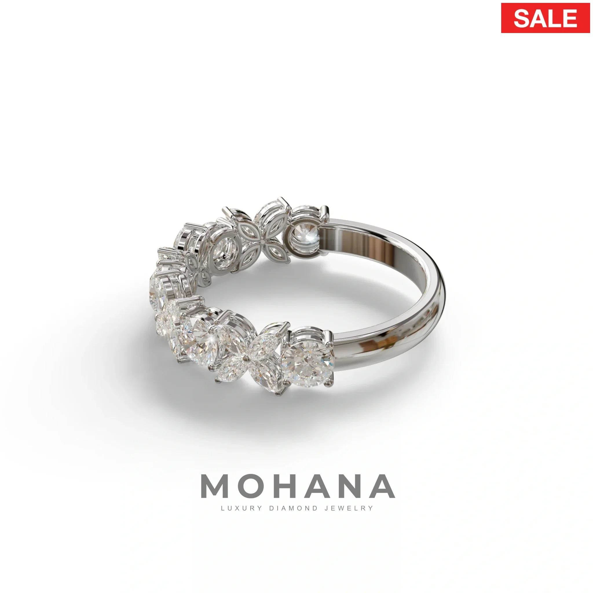 Yellow Gold Marquise & Round Brilliant Diamond Flower Cluster Ring - 18k Gold