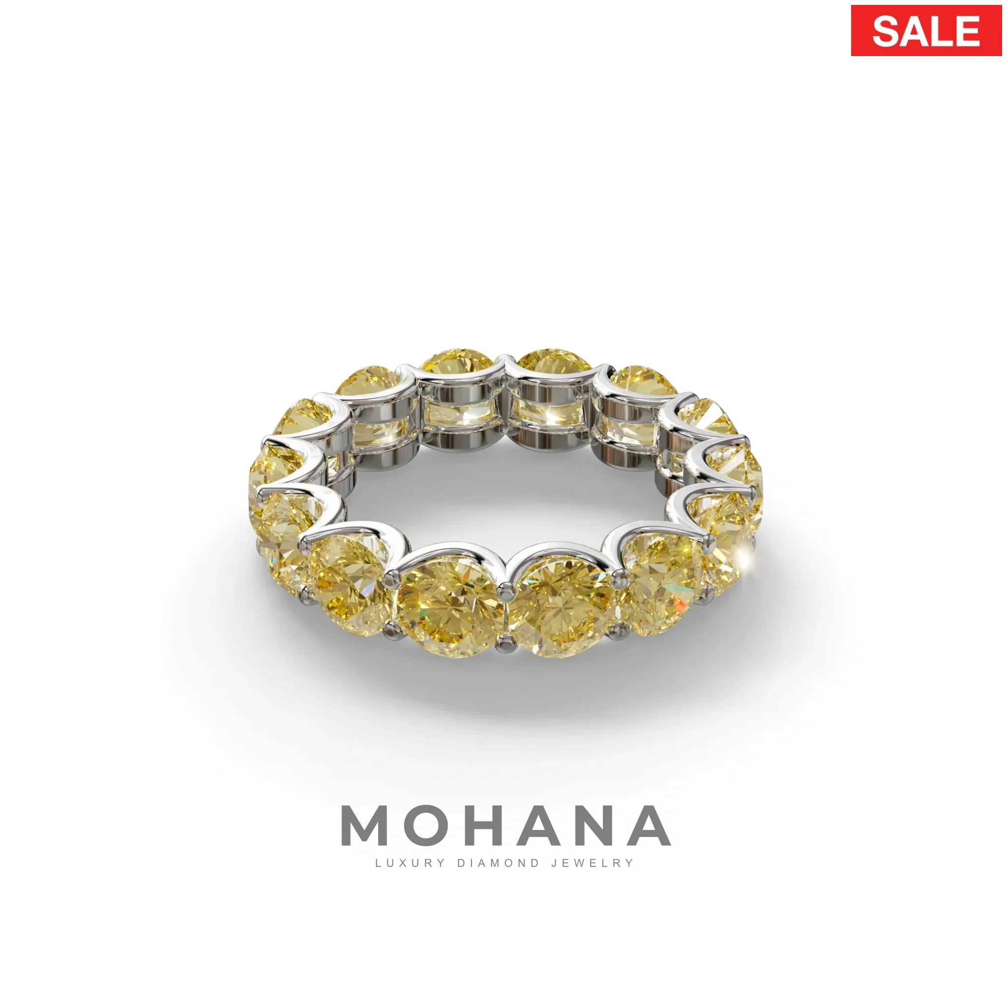 Yellow Round Brilliant Diamond Full Eternity Band in 18k Yellow Gold – Scalloped U-Prong Setting