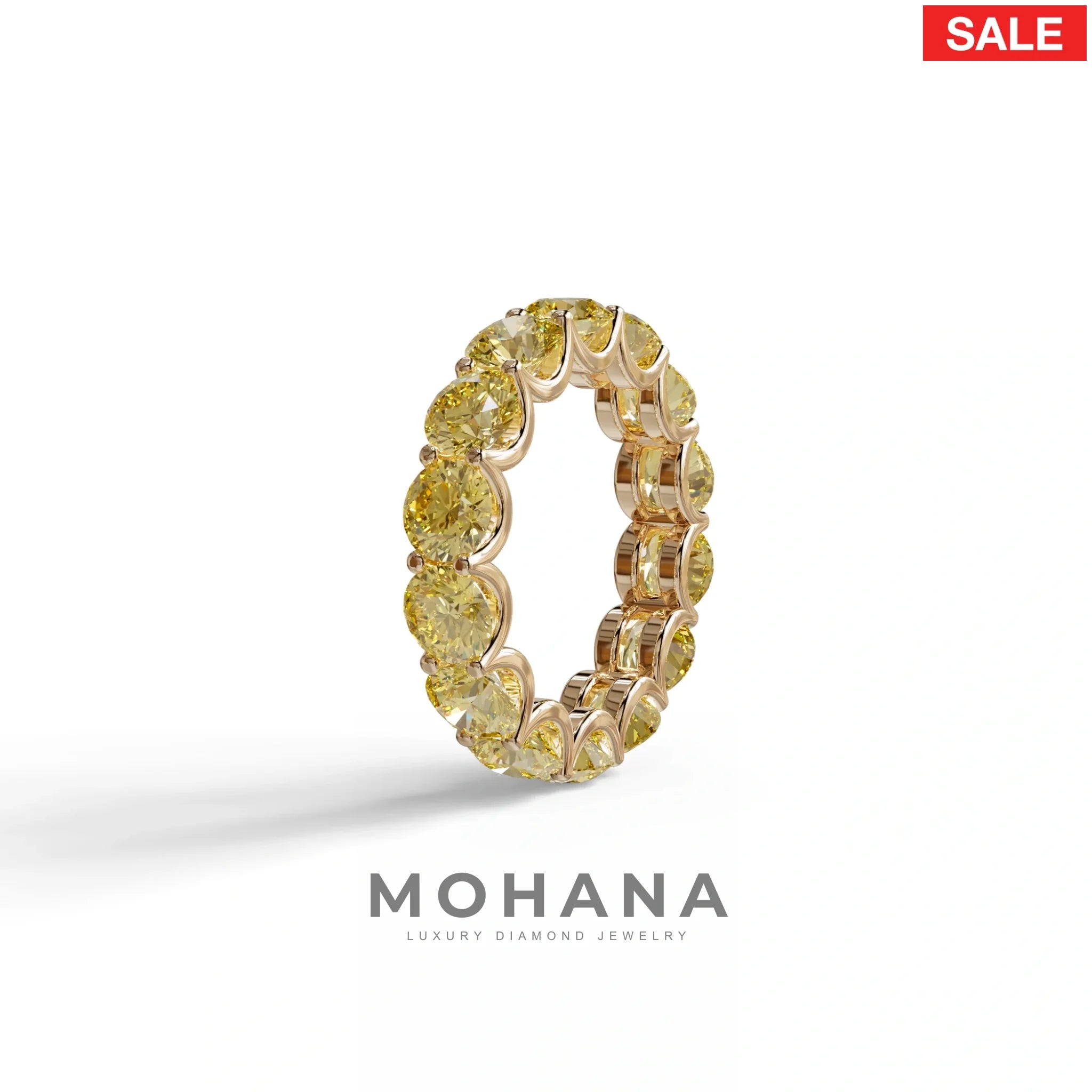Yellow Round Brilliant Diamond Full Eternity Band in 18k Yellow Gold – Scalloped U-Prong Setting