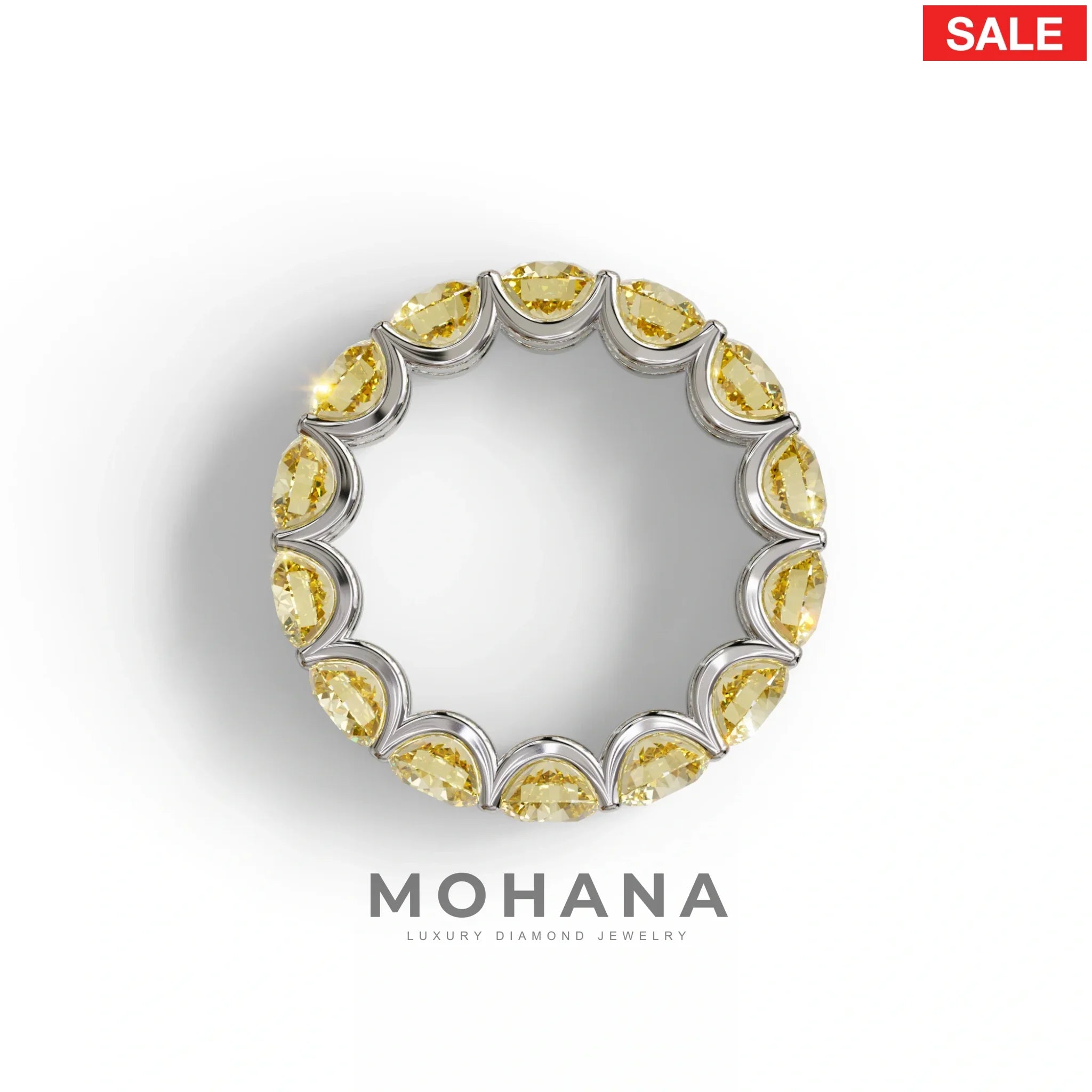 Yellow Round Brilliant Diamond Full Eternity Band in 18k Yellow Gold – Scalloped U-Prong Setting