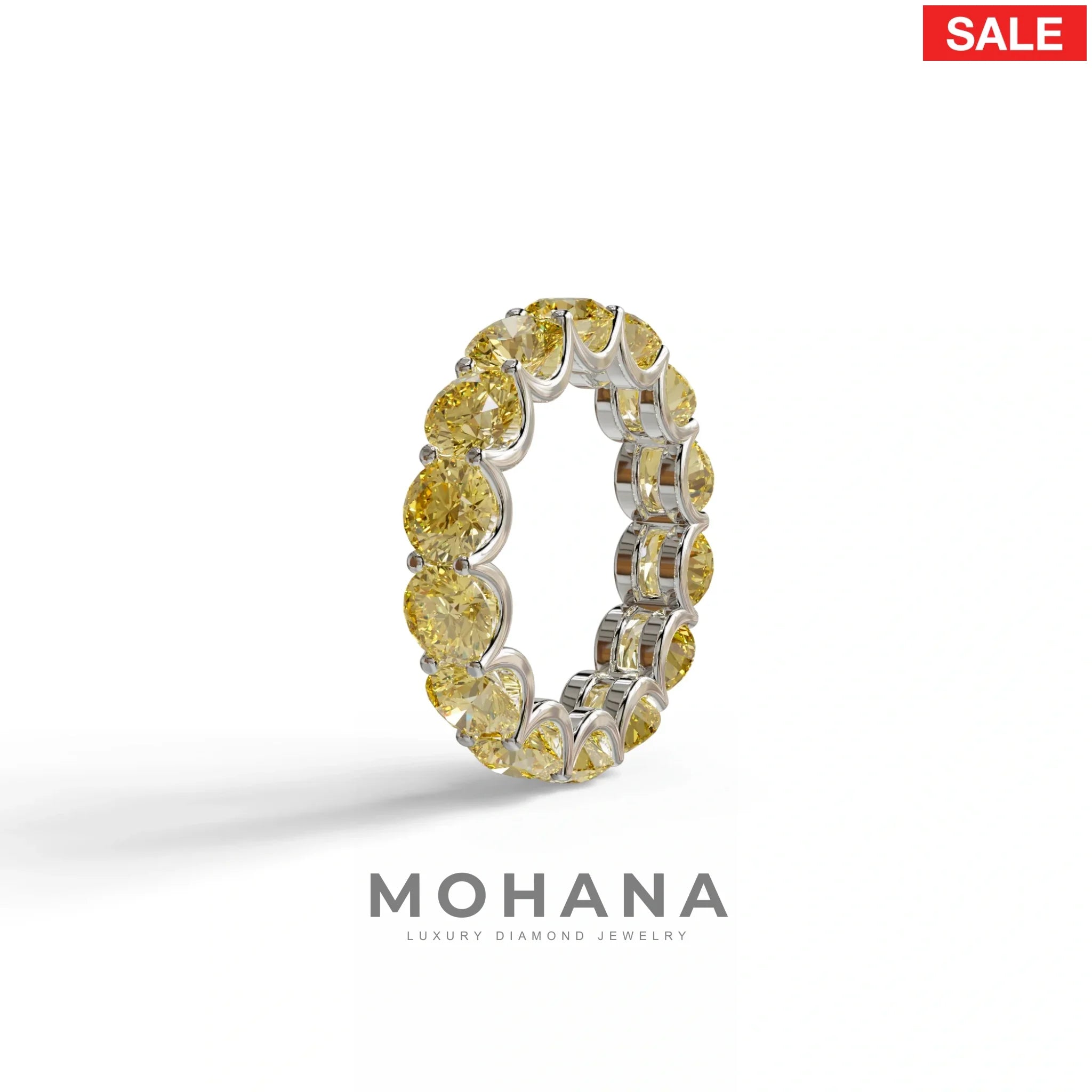 Yellow Round Brilliant Diamond Full Eternity Band in 18k Yellow Gold – Scalloped U-Prong Setting