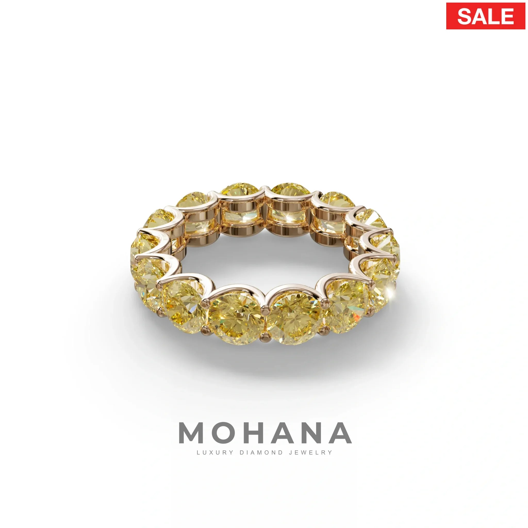 Yellow Round Brilliant Diamond Full Eternity Band in 18k Yellow Gold – Scalloped U-Prong Setting