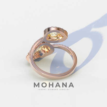 2 Carat Yellow Pear Cut Halo & Pave Lab Grown Diamond Ring - Ahurissant