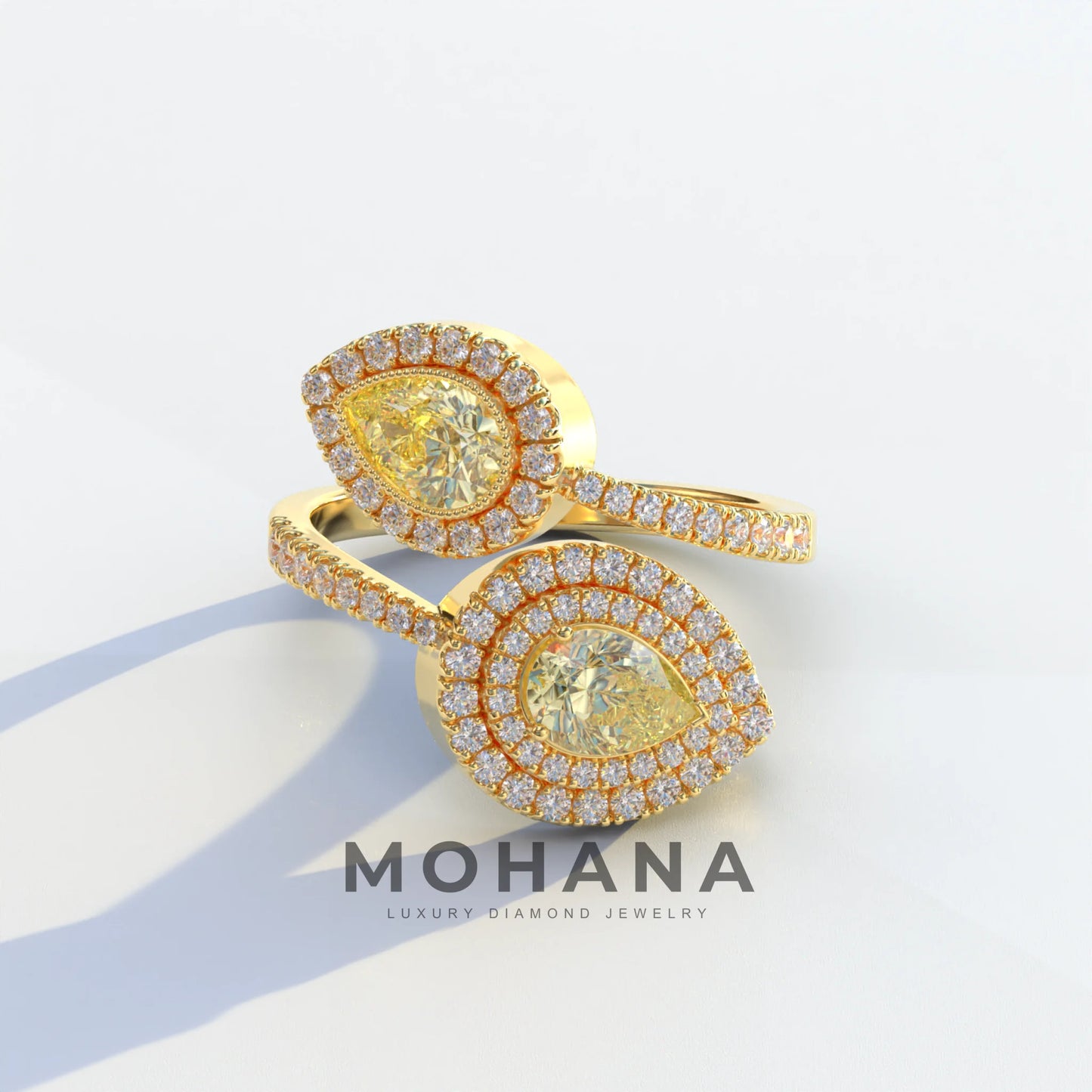 2 Carat Yellow Pear Cut Halo & Pave Lab Grown Diamond Ring - Ahurissant - 10K Solid Gold / Yellow Gold