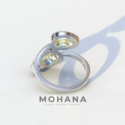 2 Carat Yellow Pear Cut Halo & Pave Lab Grown Diamond Ring - Ahurissant