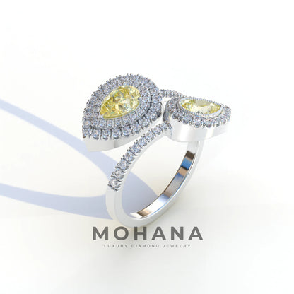 2 Carat Yellow Pear Cut Halo & Pave Lab Grown Diamond Ring - Ahurissant