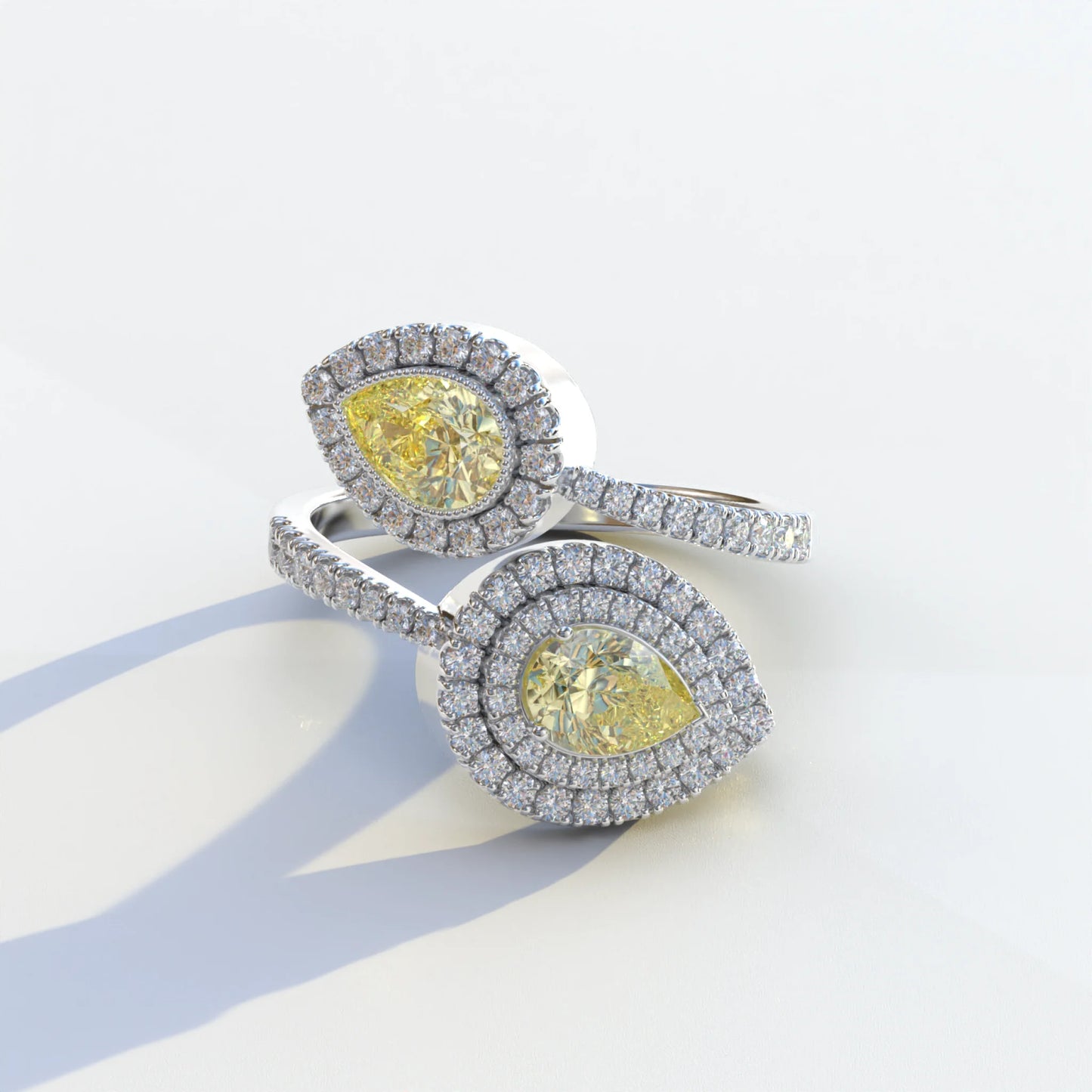 2 Carat Yellow Pear Cut Halo & Pave Lab Grown Diamond Ring - Ahurissant - 10K Solid Gold / White Gold