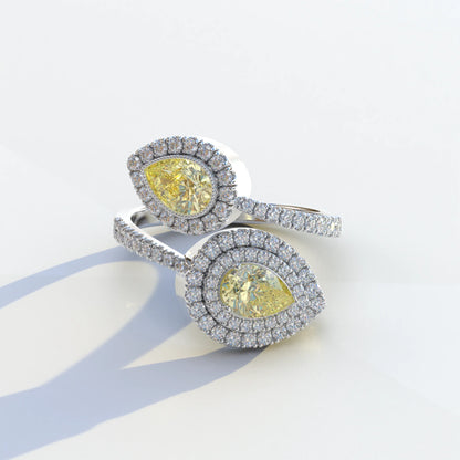 2 Carat Yellow Pear Cut Halo & Pave Lab Grown Diamond Ring - Ahurissant - 10K Solid Gold / White Gold