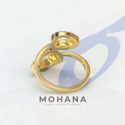 2 Carat Yellow Pear Cut Halo & Pave Lab Grown Diamond Ring - Ahurissant