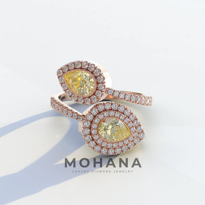 2 Carat Yellow Pear Cut Halo & Pave Lab Grown Diamond Ring - Ahurissant - 10K Solid Gold / Rose Gold
