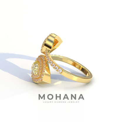 2 Carat Yellow Pear Cut Halo & Pave Lab Grown Diamond Ring - Ahurissant