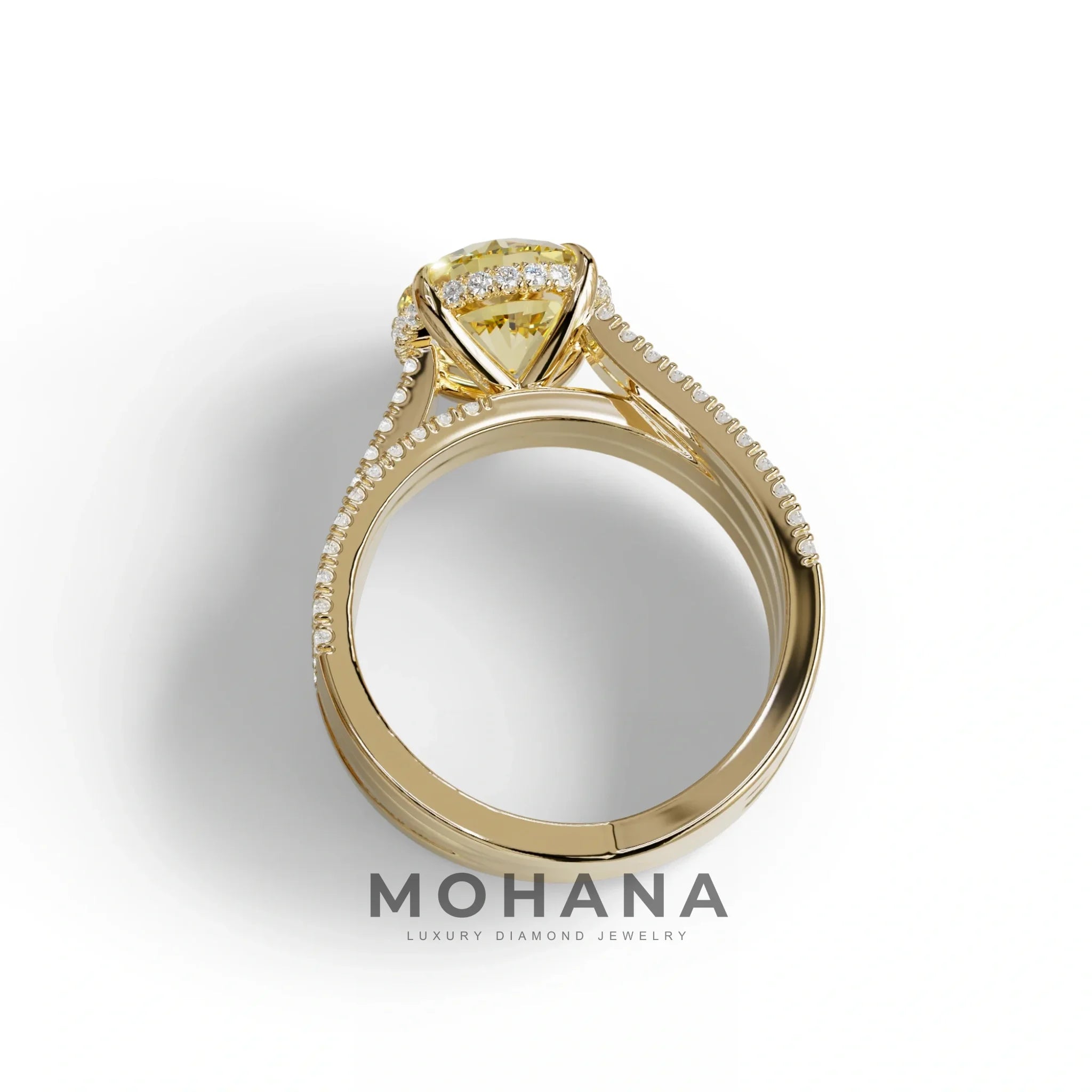 2 Carat Yellow Round Cut Hidden Halo Lab & Pave Lab Diamond Ring - Je t’aime