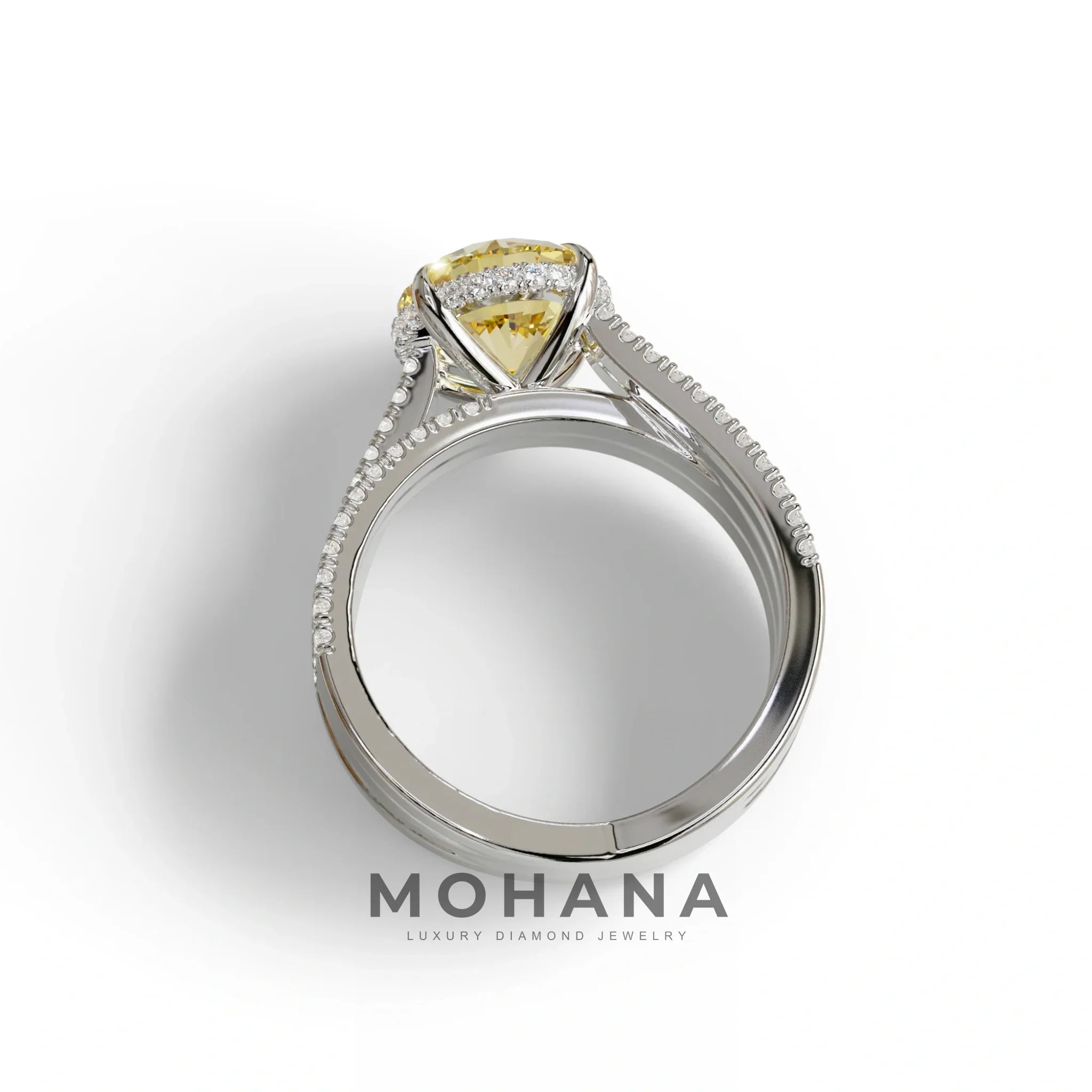 2 Carat Yellow Round Cut Hidden Halo Lab & Pave Lab Diamond Ring - Je t’aime