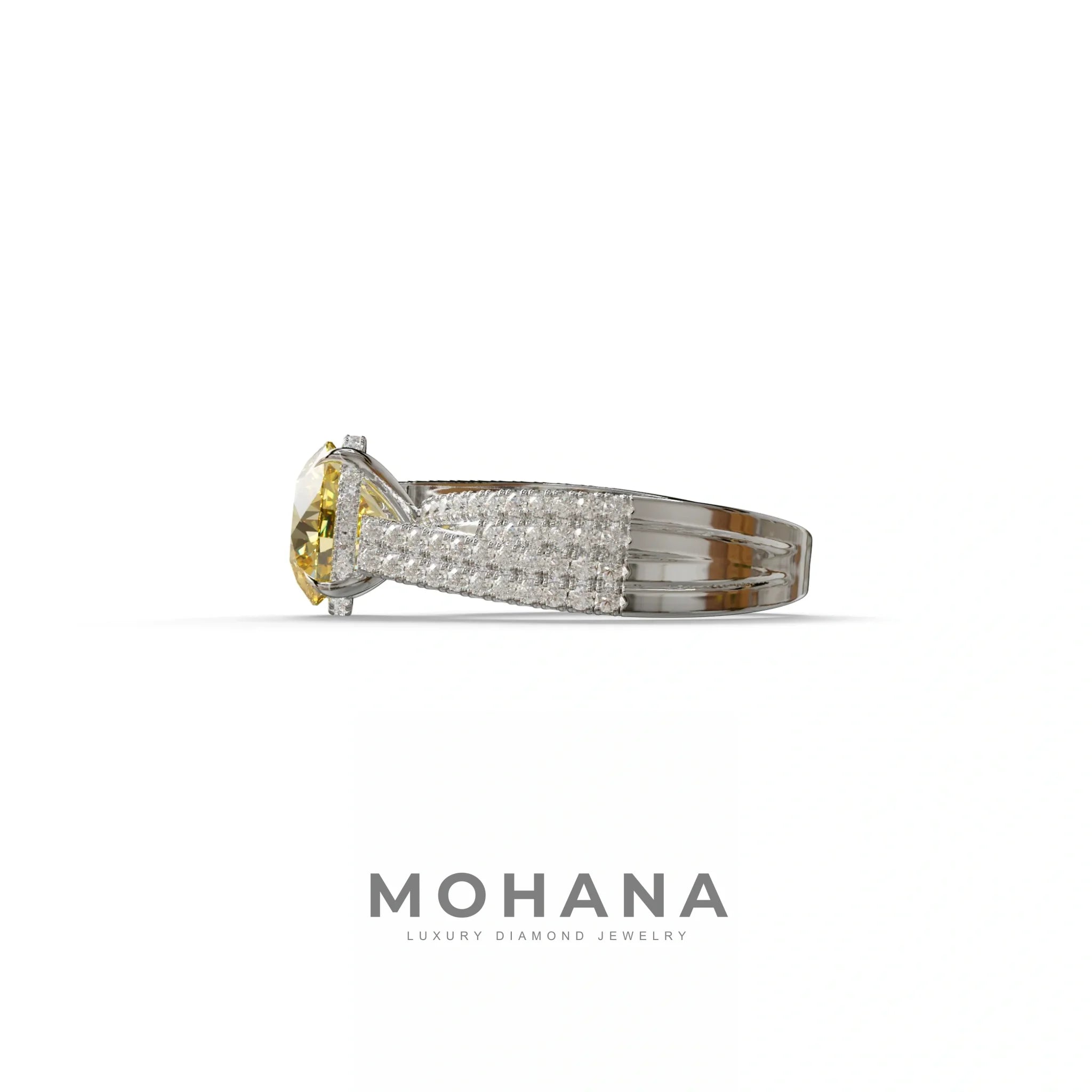 2 Carat Yellow Round Cut Hidden Halo Lab & Pave Lab Diamond Ring - Je t’aime