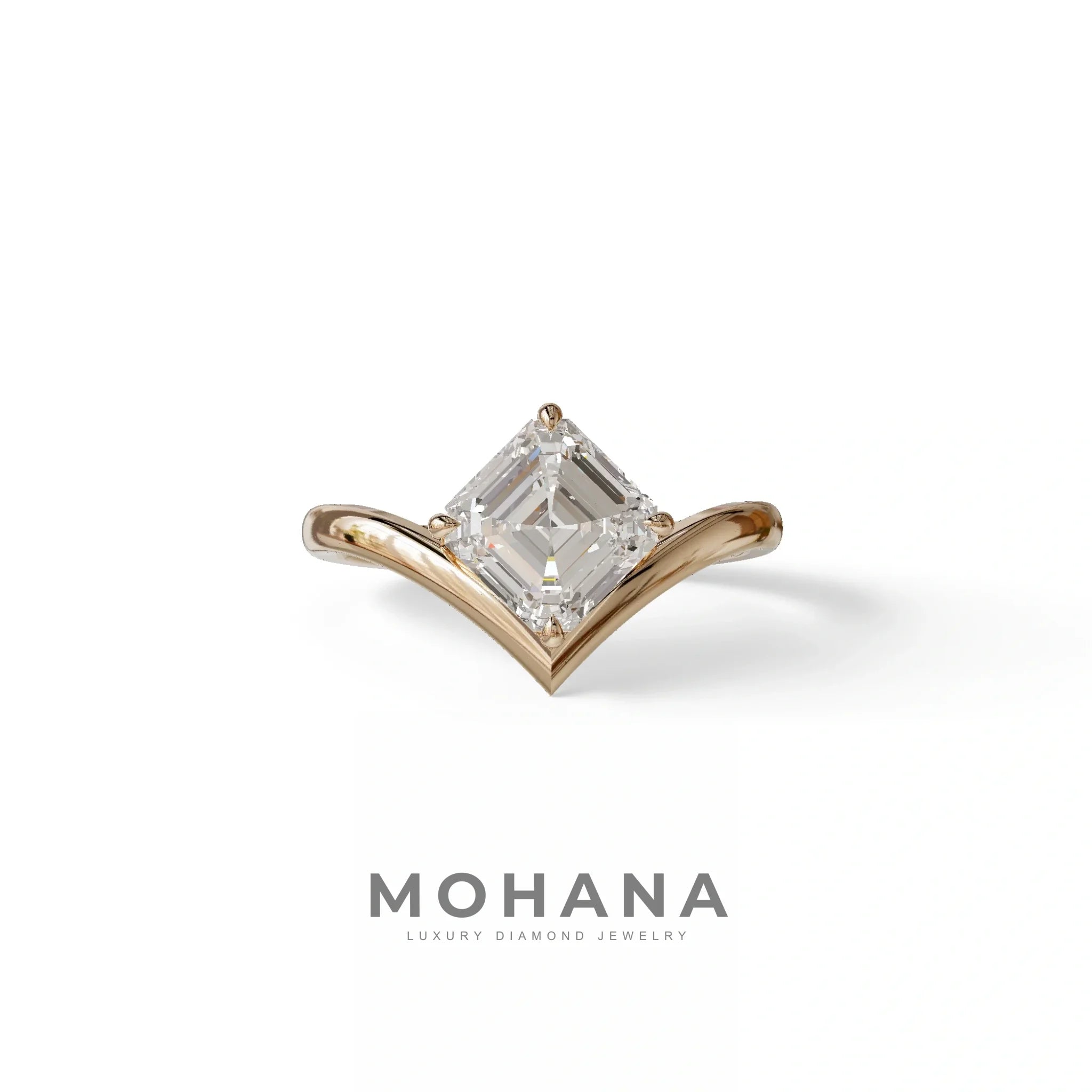 2 Ct Asscher Cut Lab Grown Diamond In Solitaire Engagement Ring - Louily - 10K Solid Gold / Rose Gold