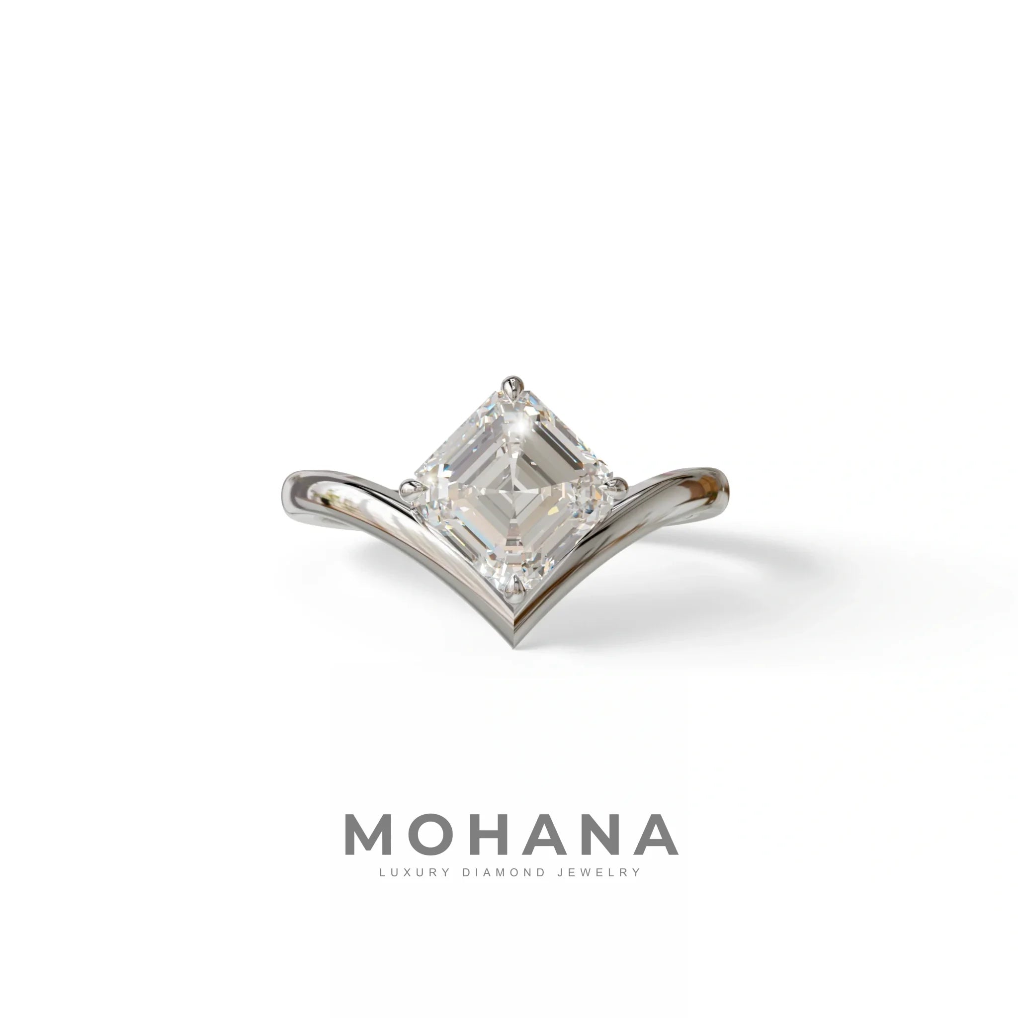2 Ct Asscher Cut Lab Grown Diamond In Solitaire Engagement Ring - Louily - 10K Solid Gold / White Gold
