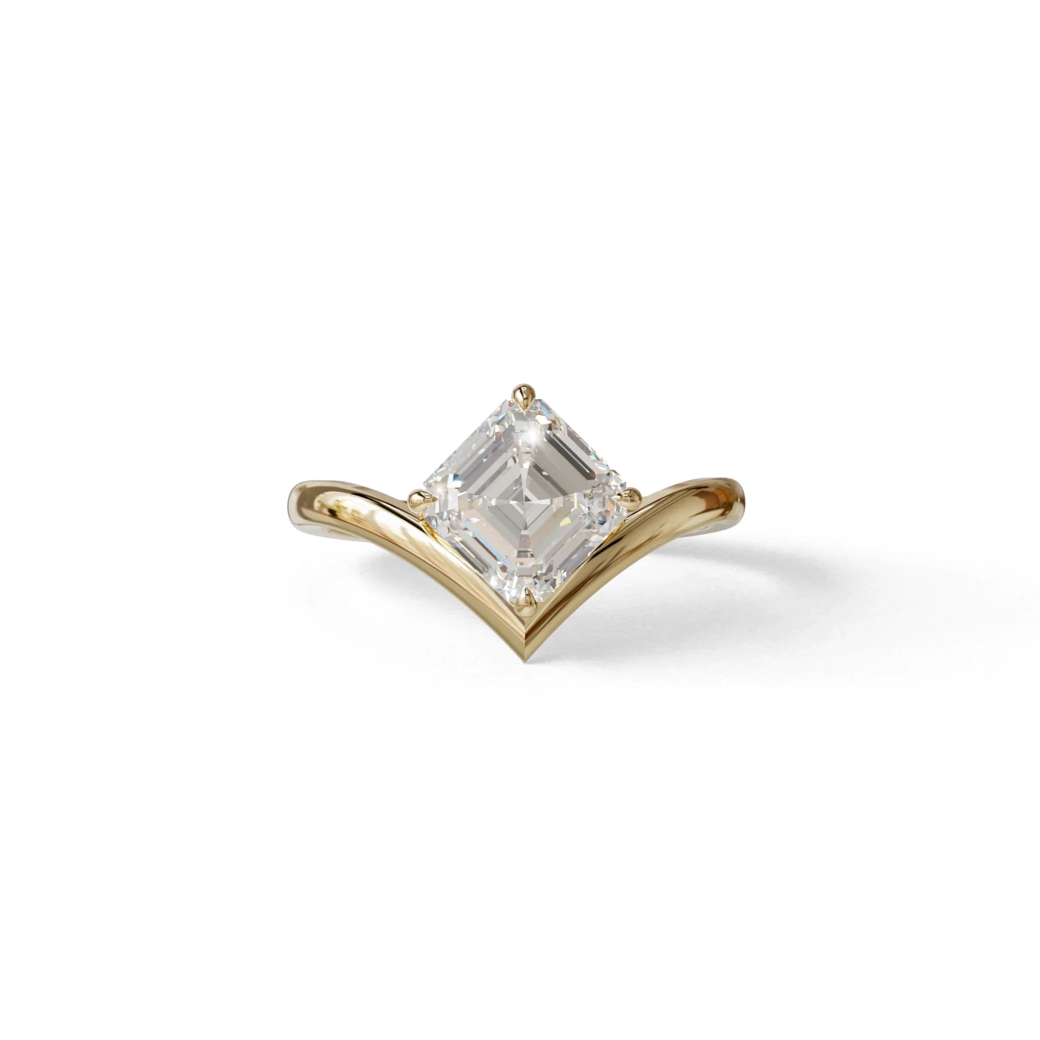 2 Ct Asscher Cut Lab Grown Diamond In Solitaire Engagement Ring - Louily - 10K Solid Gold / Yellow Gold
