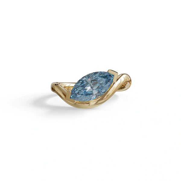 2 Ct Fancy Vivid Blue Marquise Cut Lab Diamond In Solitaire Setting Ring - Jiani