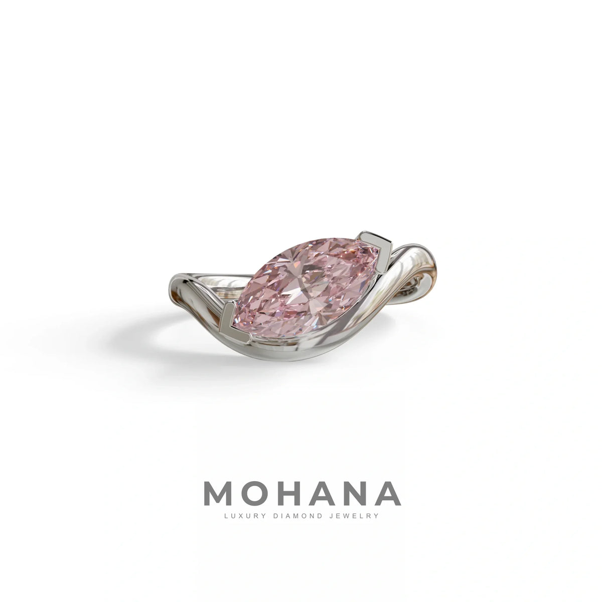 2 Ct Fancy Vivid Pink Marquise Cut Lab Diamond In Solitaire Setting Ring - Jiani - 10K Solid Gold / White Gold