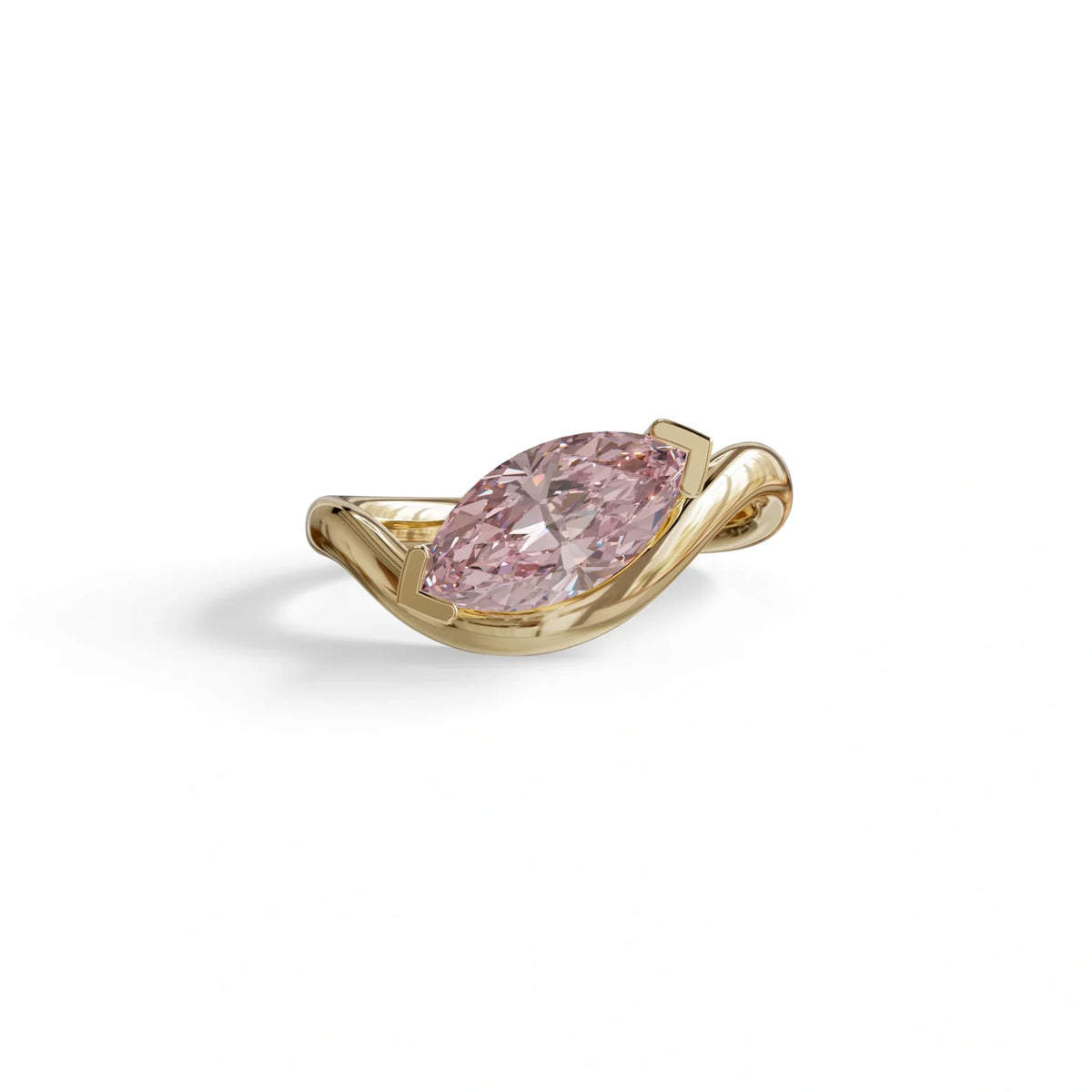 2 Ct Fancy Vivid Pink Marquise Cut Lab Diamond In Solitaire Setting Ring - Jiani - 10K Solid Gold / Yellow Gold