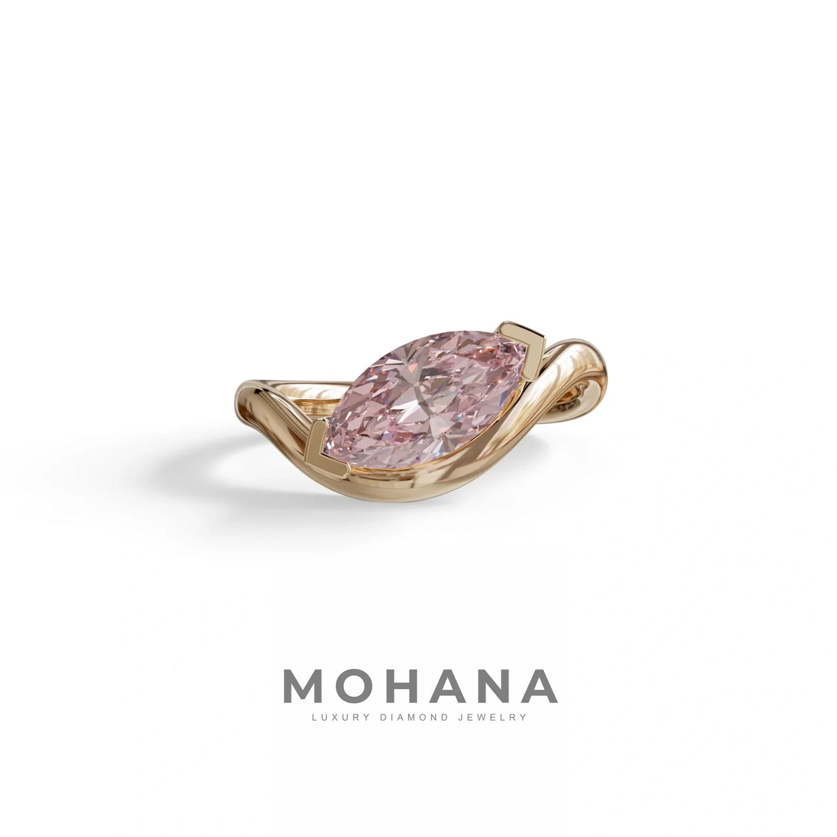 2 Ct Fancy Vivid Pink Marquise Cut Lab Diamond In Solitaire Setting Ring - Jiani - 10K Solid Gold / Rose Gold