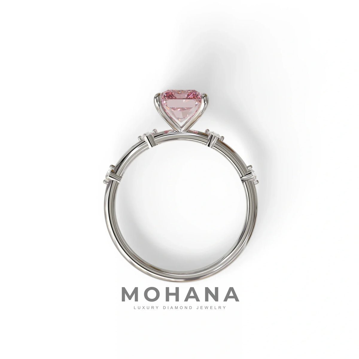 2 Ct Fancy Vivid Pink Radiant Cut Lab Grown Diamond Engagement Ring | Space-Chanel Setting - Elaria