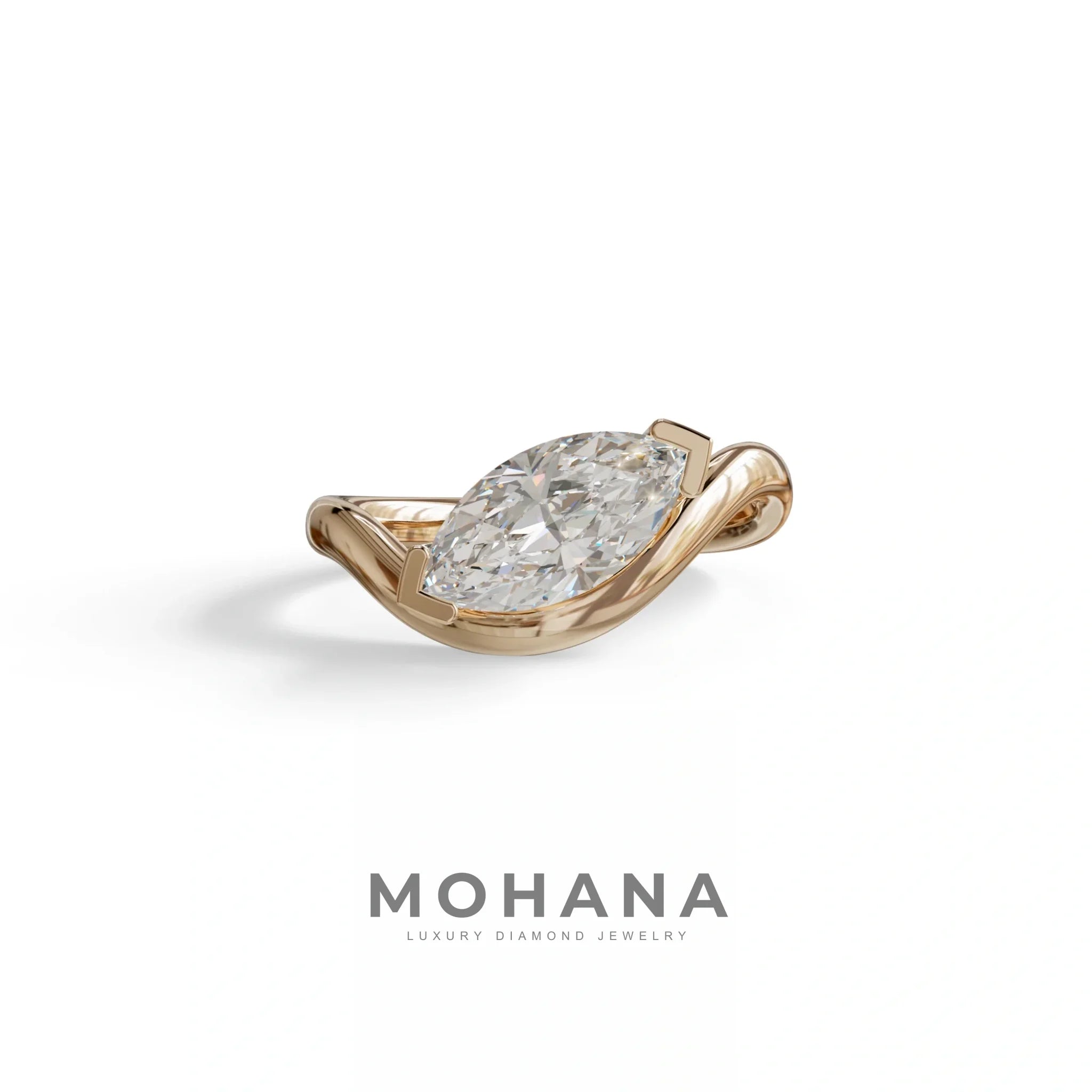 2 Ct Marquise Cut Lab Diamond In Solitaire Setting Ring - Jiani - 10K Solid Gold / Rose Gold