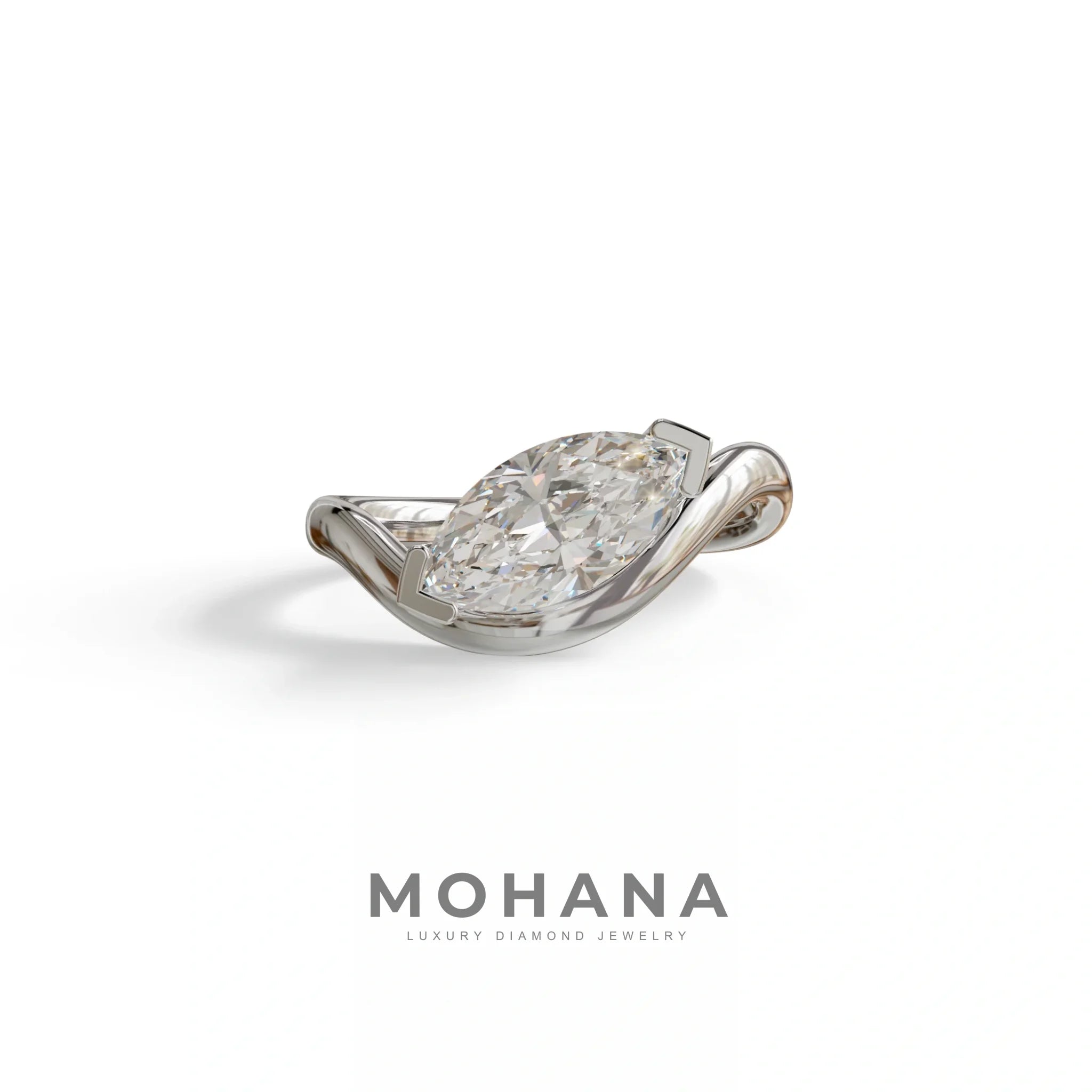 2 Ct Marquise Cut Lab Diamond In Solitaire Setting Ring - Jiani - 10K Solid Gold / White Gold