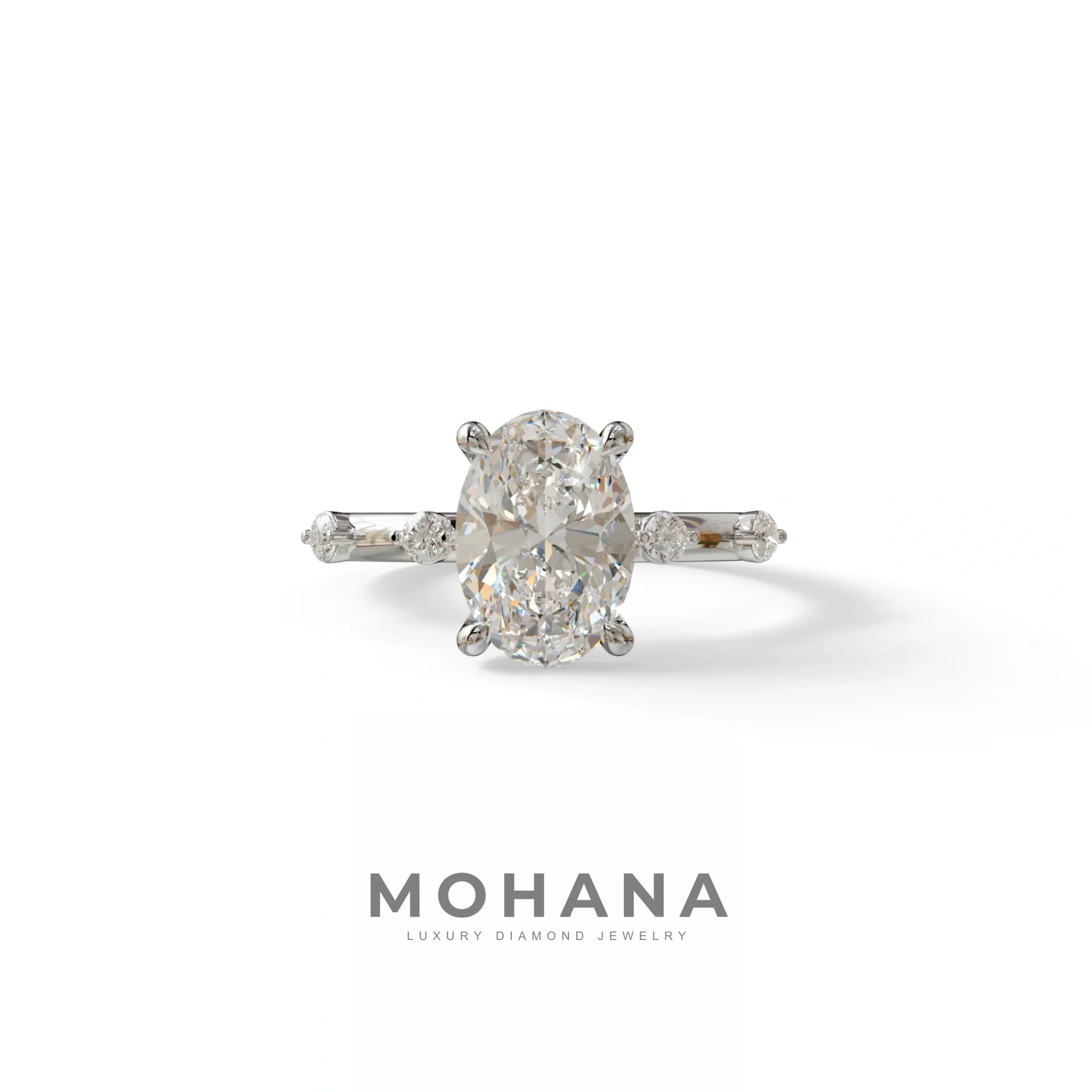 2 Ct Oval Cut Lab Diamond In Space-Chanel Setting Ring - Celestial - 10K Solid Gold / White Gold