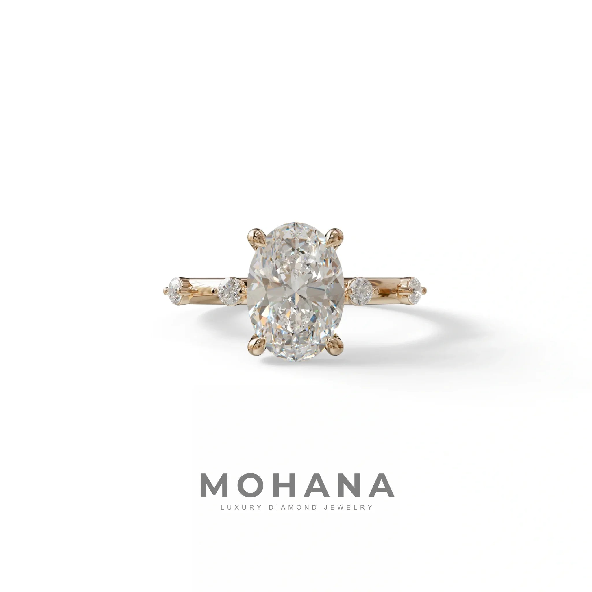 2 Ct Oval Cut Lab Diamond In Space-Chanel Setting Ring - Celestial - 10K Solid Gold / Rose Gold