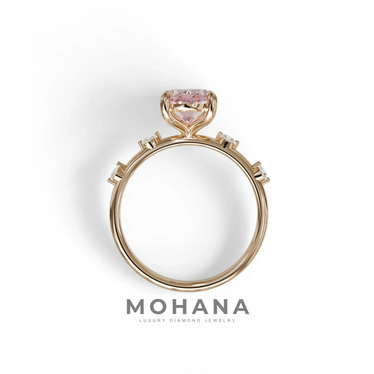 2 Ct Pink Oval Cut Lab Diamond In Space-Chanel Setting Ring - Celestial