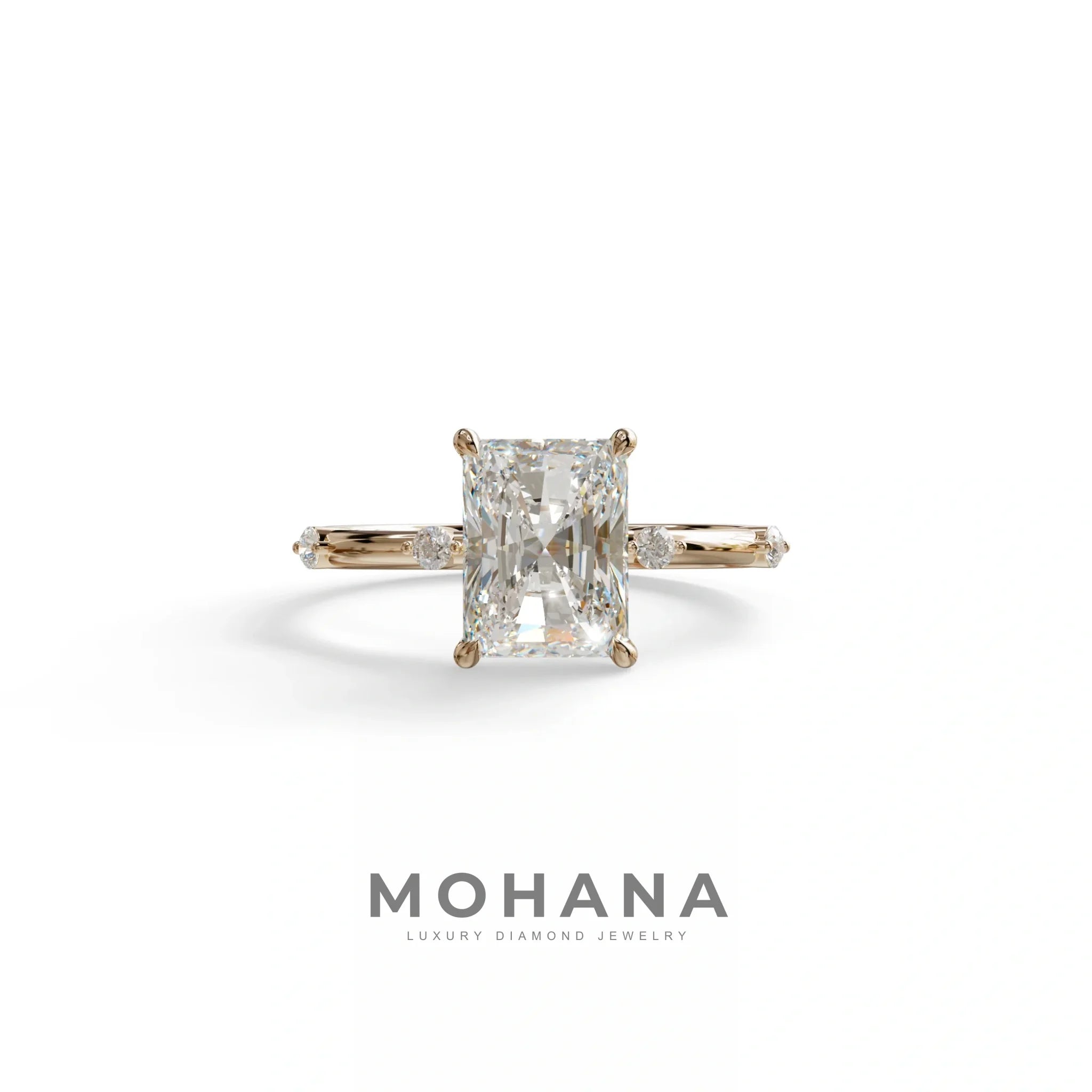2 Ct Radiant Cut Lab Grown Diamond Engagement Ring | Space-Chanel Setting - Elaria - 10K Solid Gold / Rose Gold