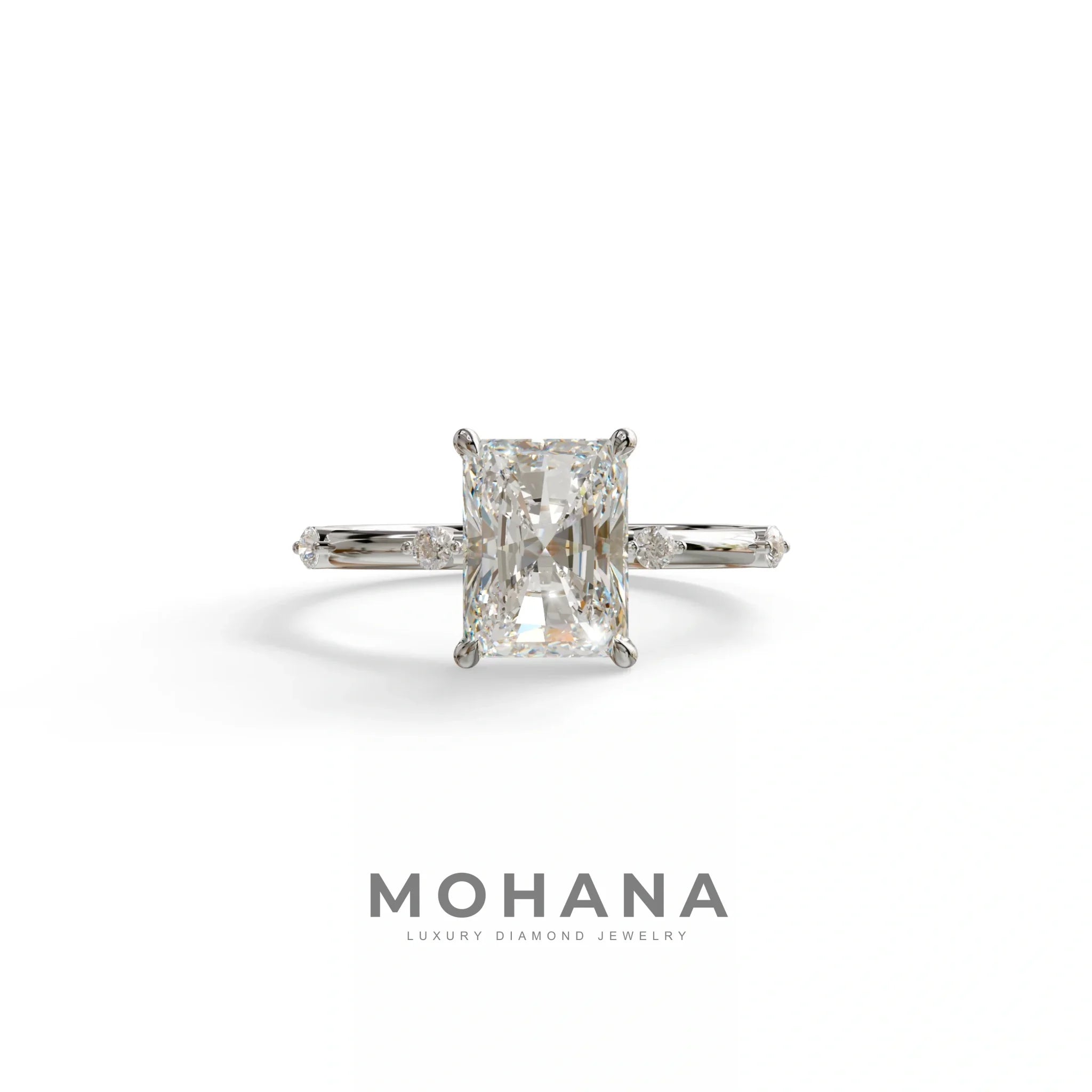 2 Ct Radiant Cut Lab Grown Diamond Engagement Ring | Space-Chanel Setting - Elaria - 10K Solid Gold / White Gold