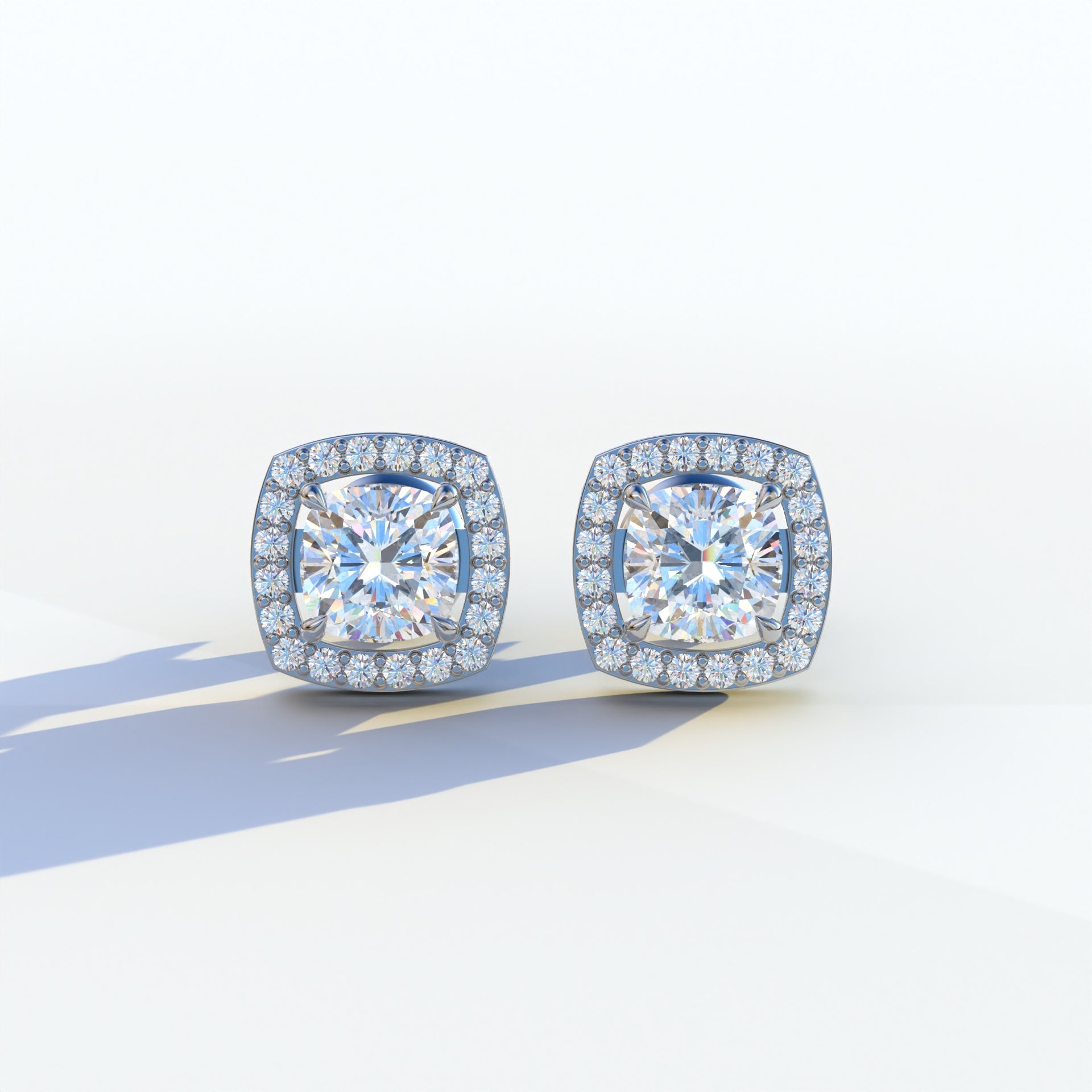 Kiara - Cushion Cut Lab Diamond Stud Earrings | Halo Earring Setting - 10K Solid Gold / White Gold